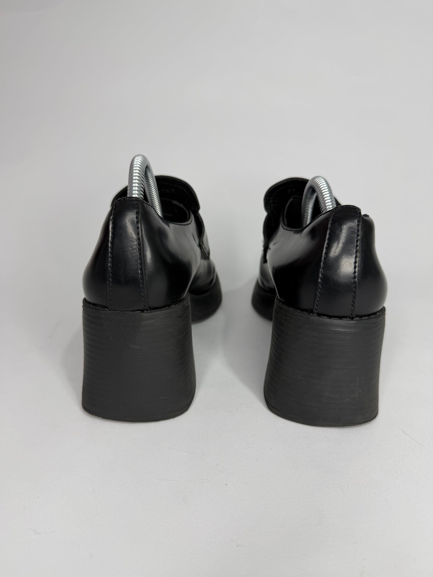 Miu Miu Black Leather Gold Penny Heel Loafers Size 36 EU/ 6 US / 3 UK