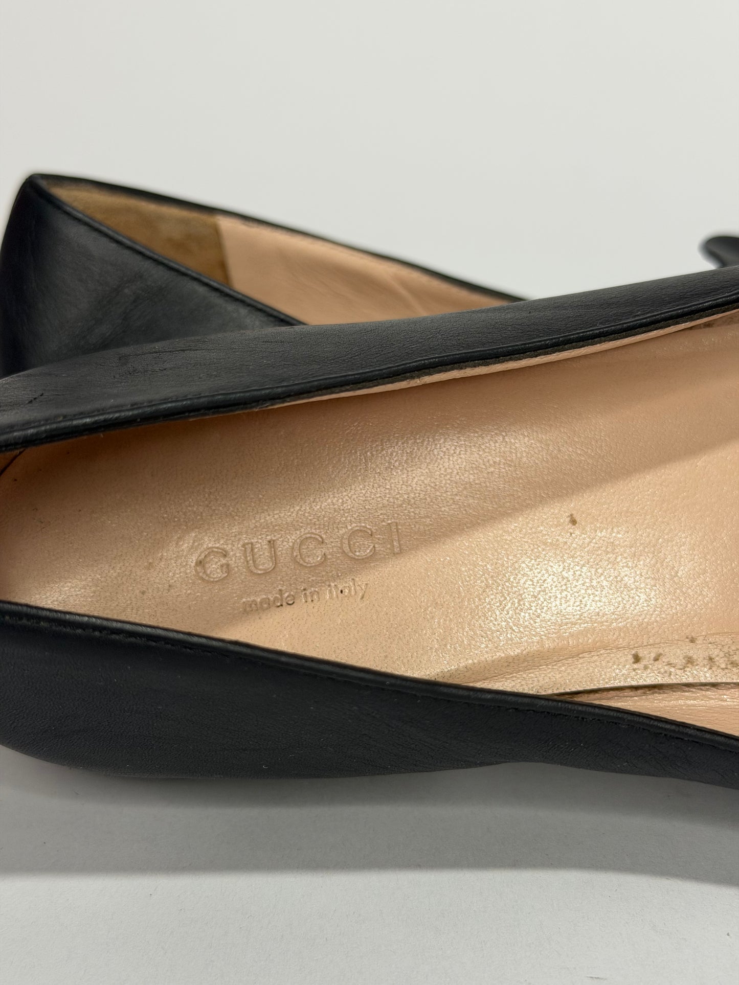 Gucci Black Leather Horsebit Loafers Size 37.5
