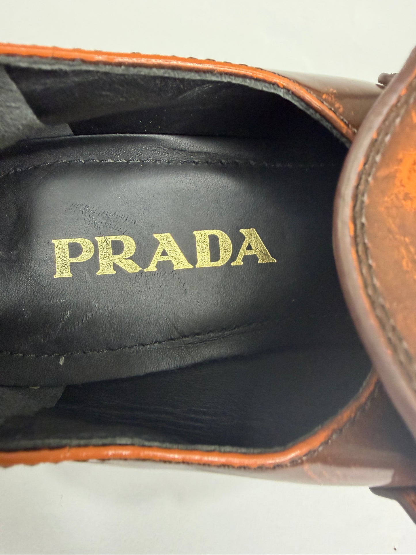PRADA Vernice Metal Triangle Logo 50mm Loafers Size 37 EU/7 US/ 4 UK