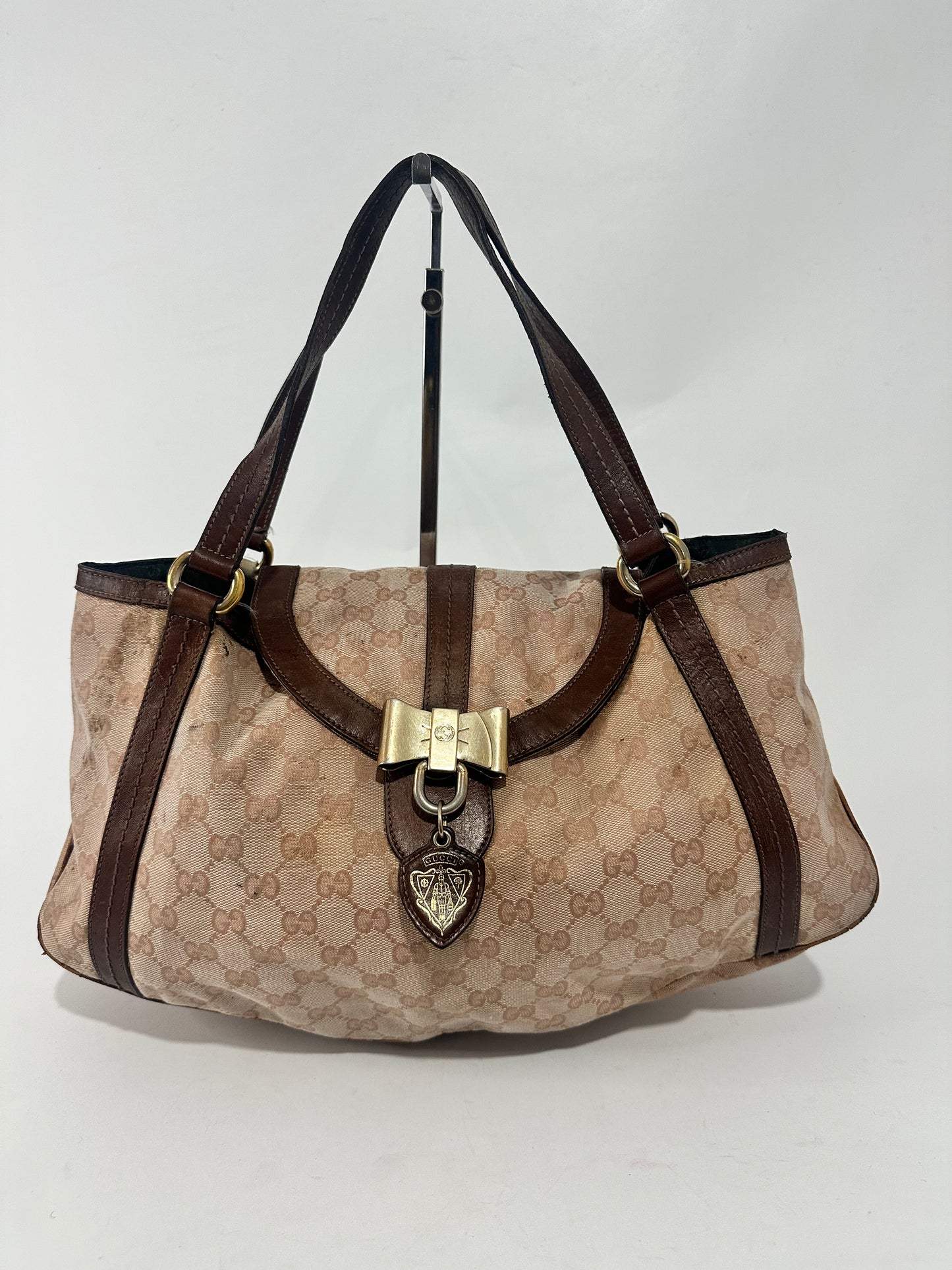 Gucci Vintage Coated Canvas Monogram Flap Shoulder Bag Ebony