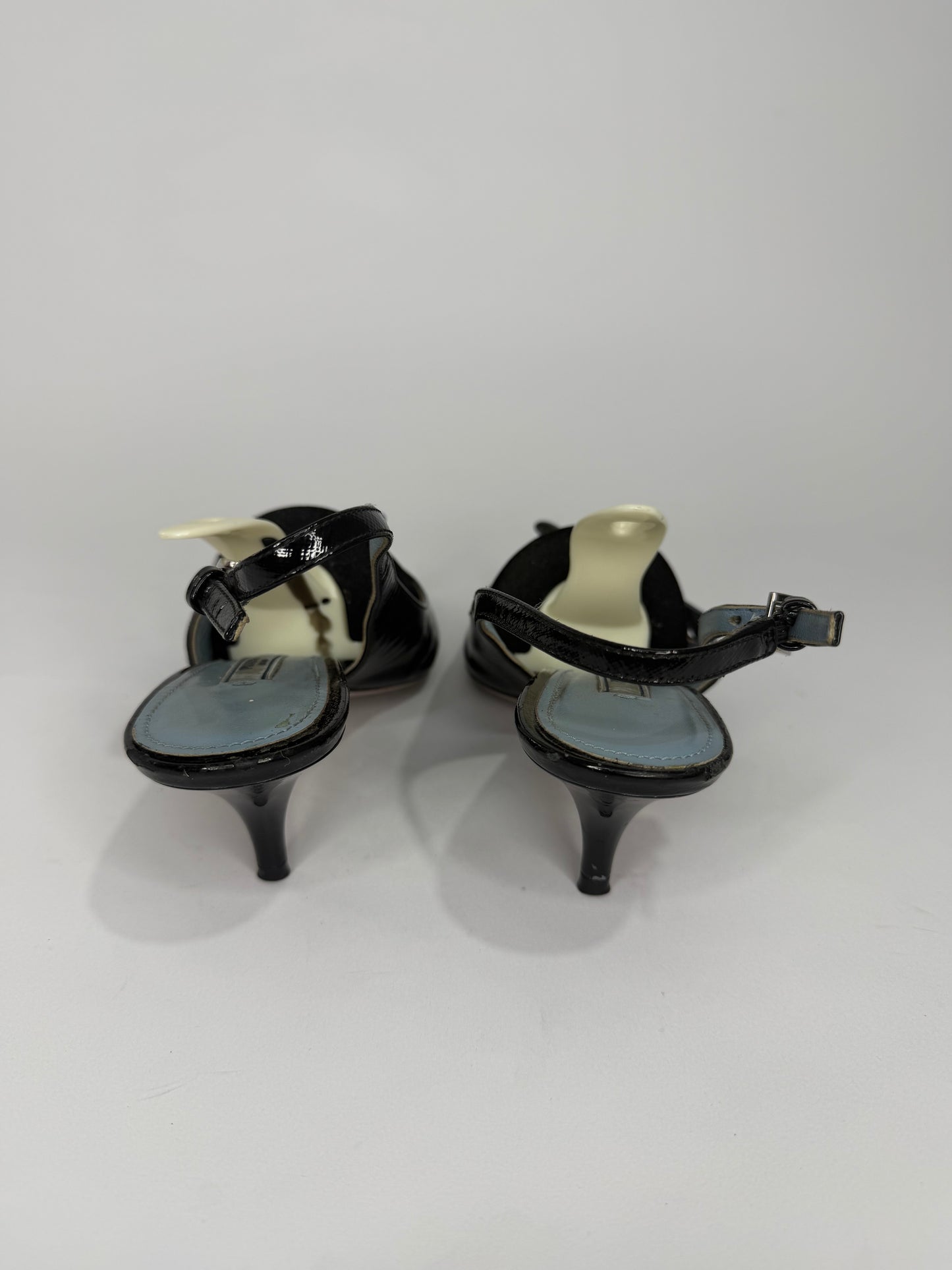 Prada Black Leather Bow Slingback Sandals Size 37.5 EU/ 7.5 US / 4.5 UK