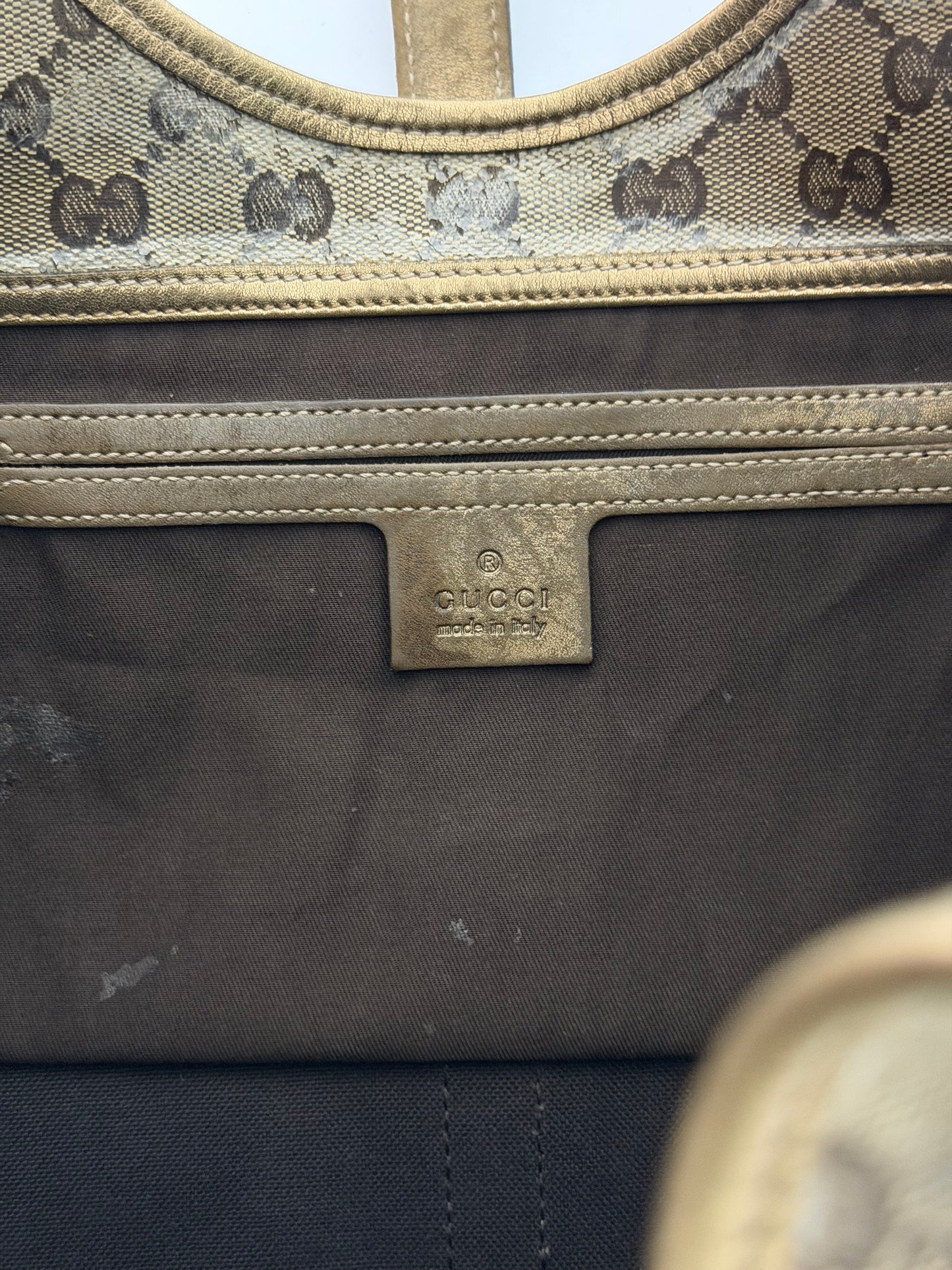 Gucci Gold/Beige GG Crystal Canvas and Leather Medium Joy Shoulder Bag