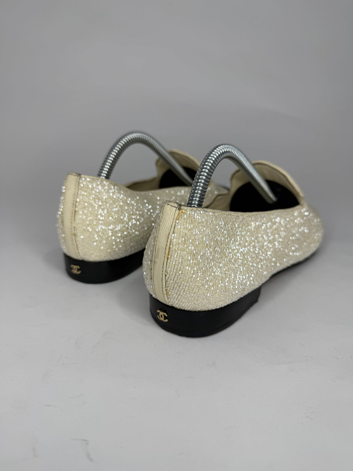Chanel Black & Cream Woven Toe Cap Ballet Flats 35.5C