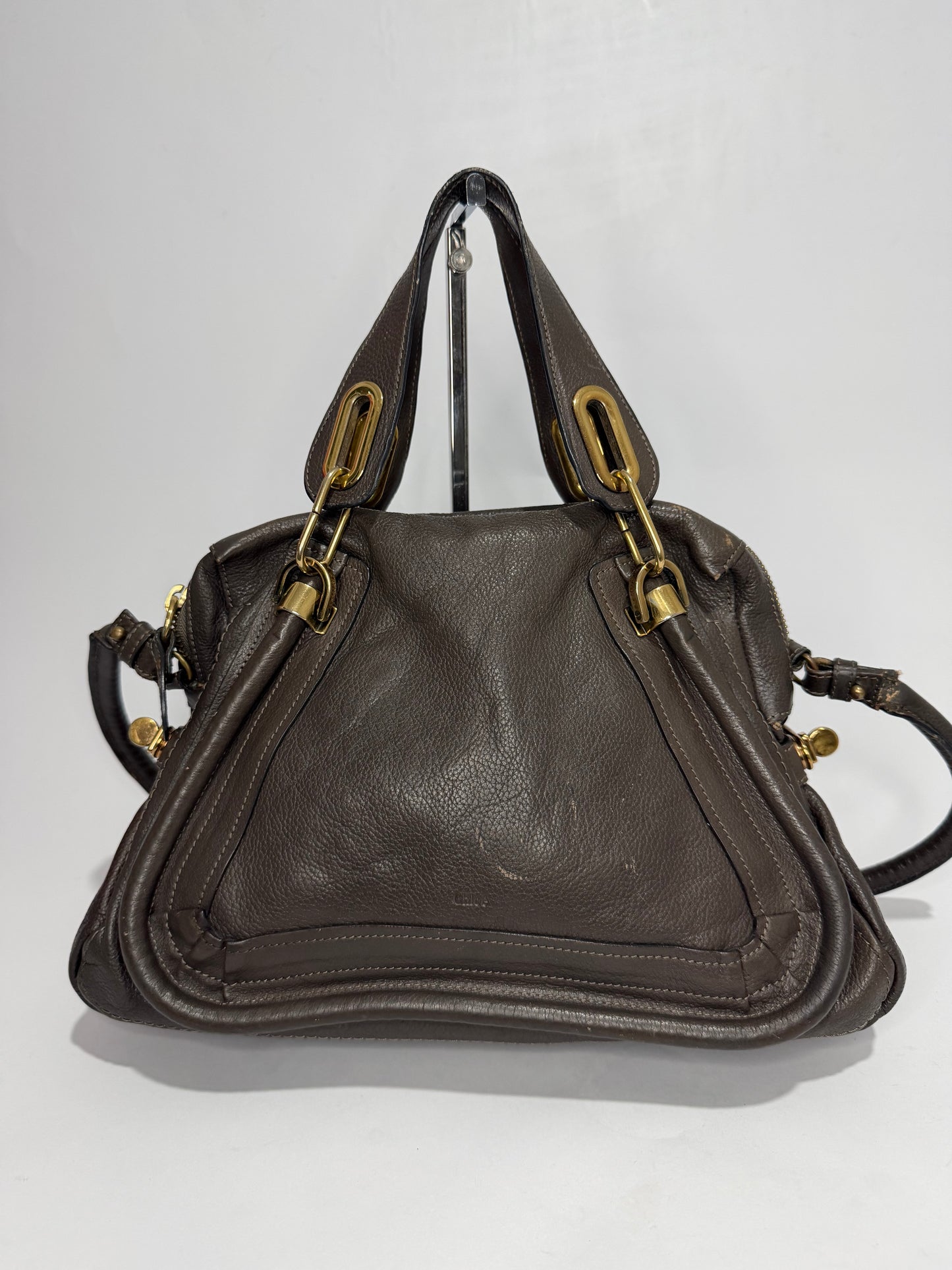 Chloe Grey Leather Medium Paraty Shoulder Bag