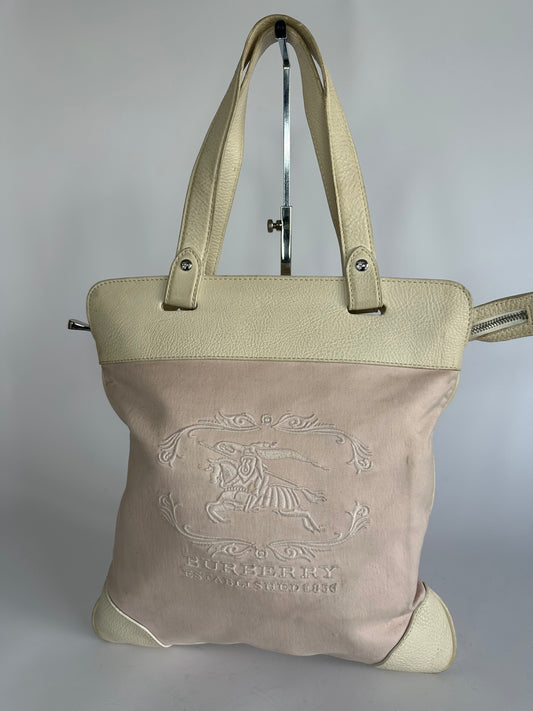 Burberry Pink/white Leather And Fabric Tote