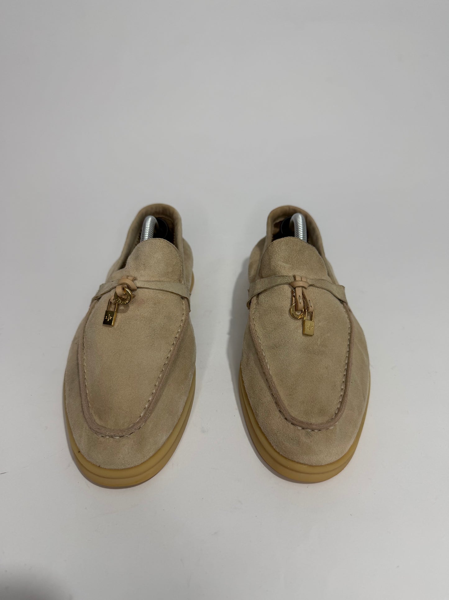 Loro Piana Beige Suede Summer Charms Walk Loafers Size 38