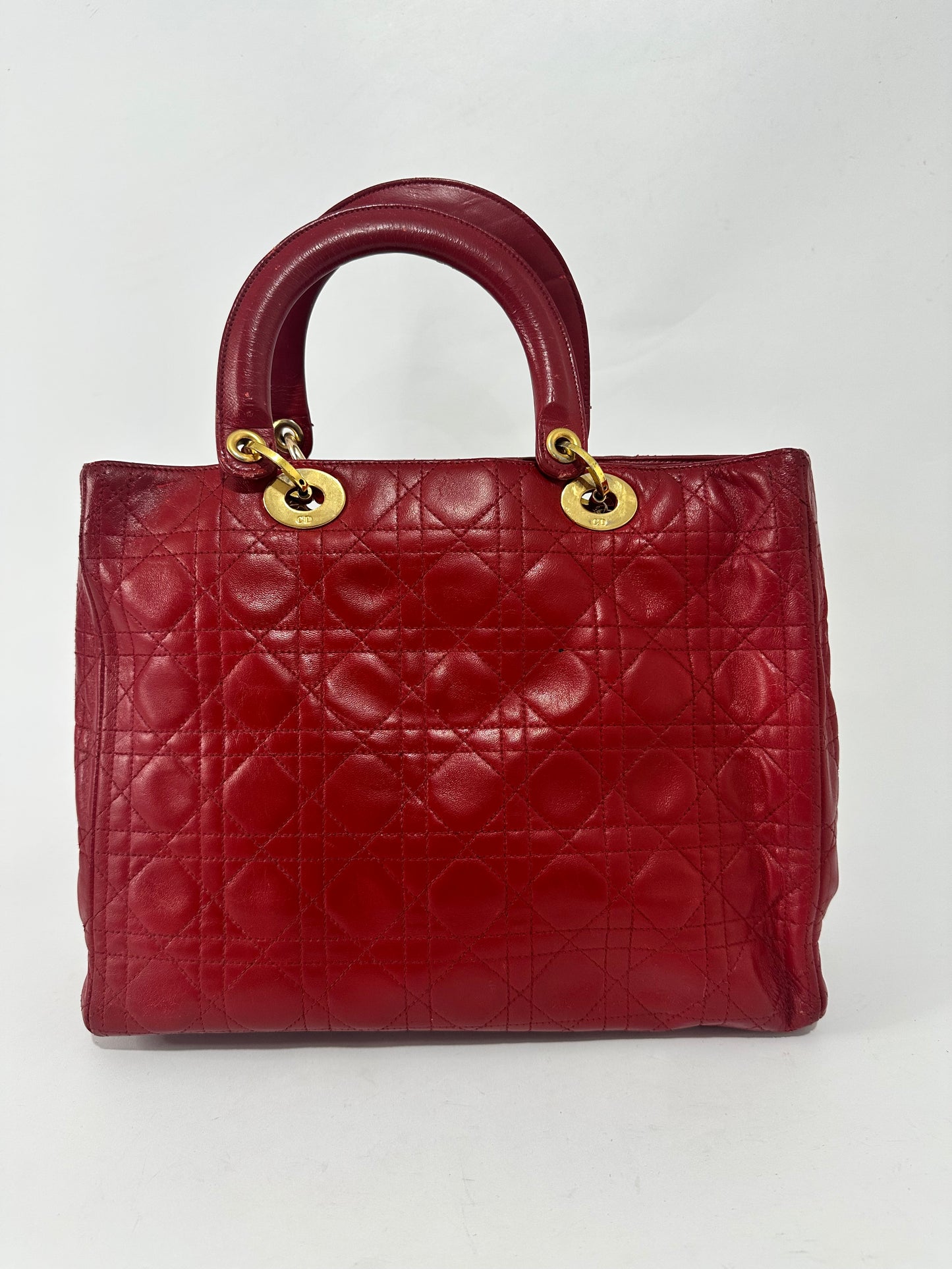 Dior Red Patent Leather Large Lady Dior Tote Bag