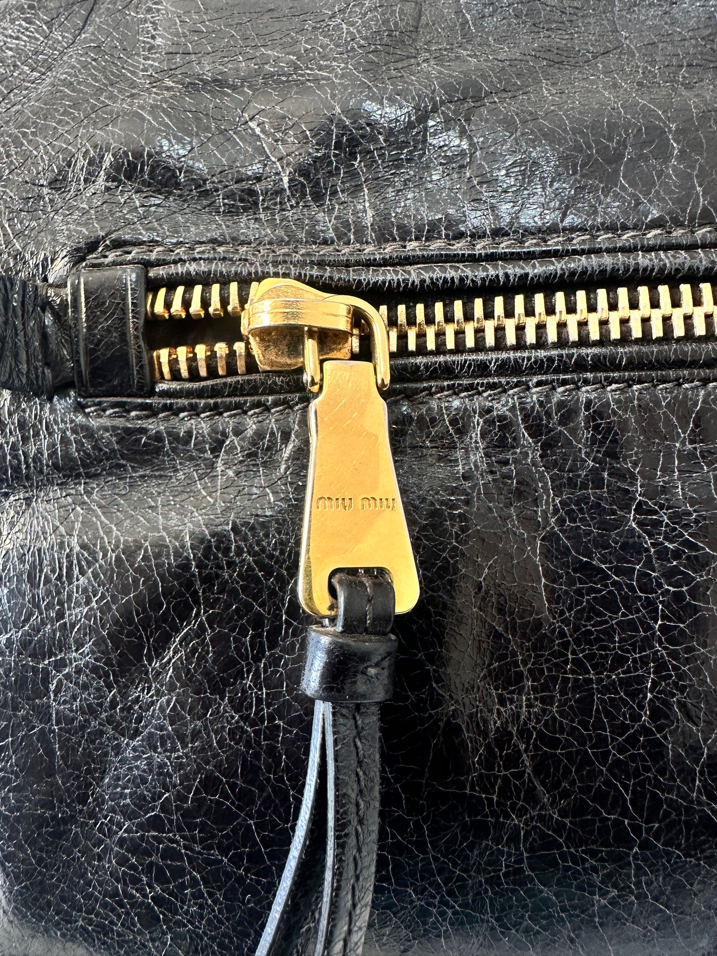 Miu Miu Black Vitello Shine Leather Bauletto Satchel