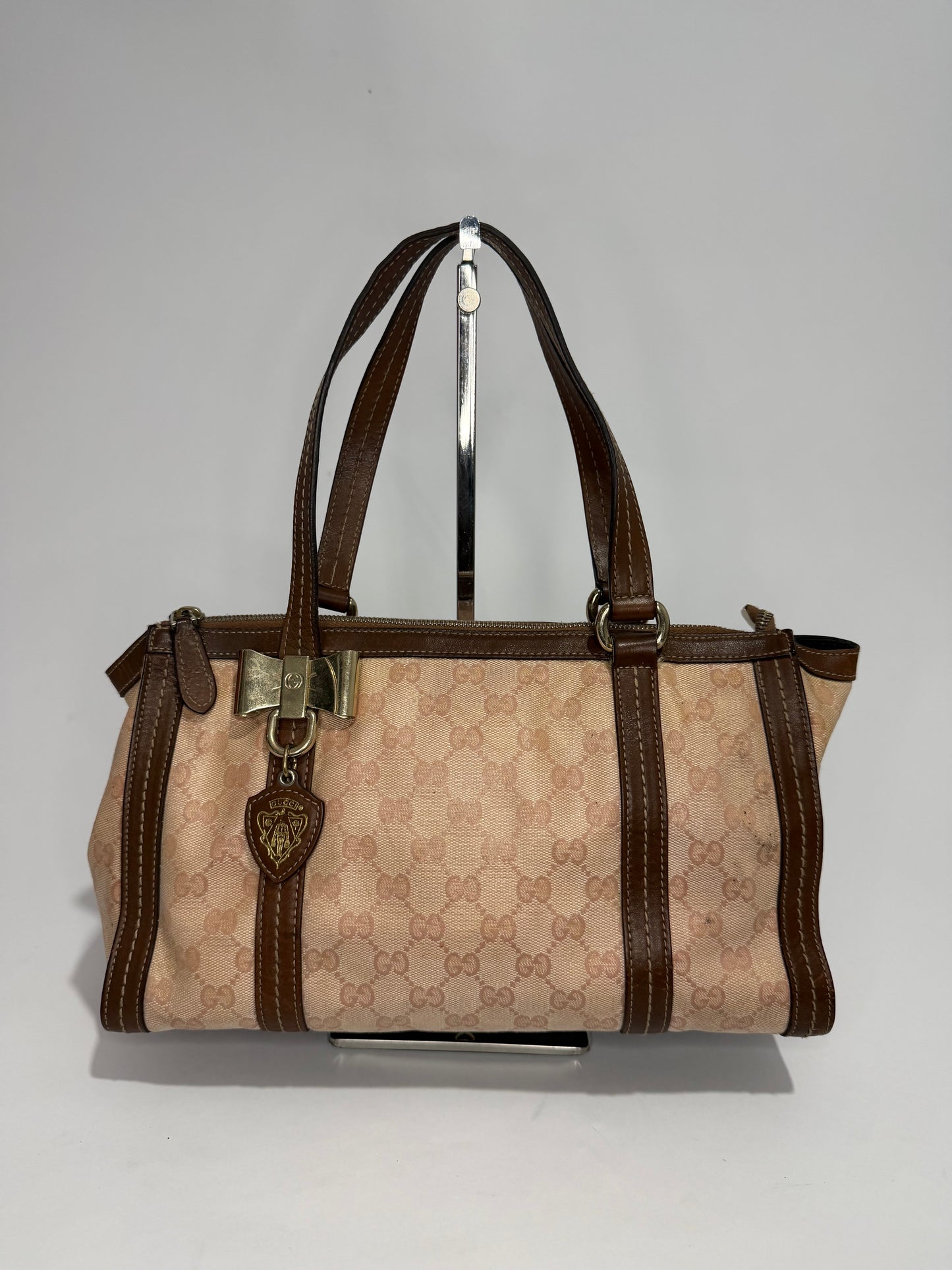 Gucci Pink/Beige GG Crystal Canvas and Leather Duchessa Tote