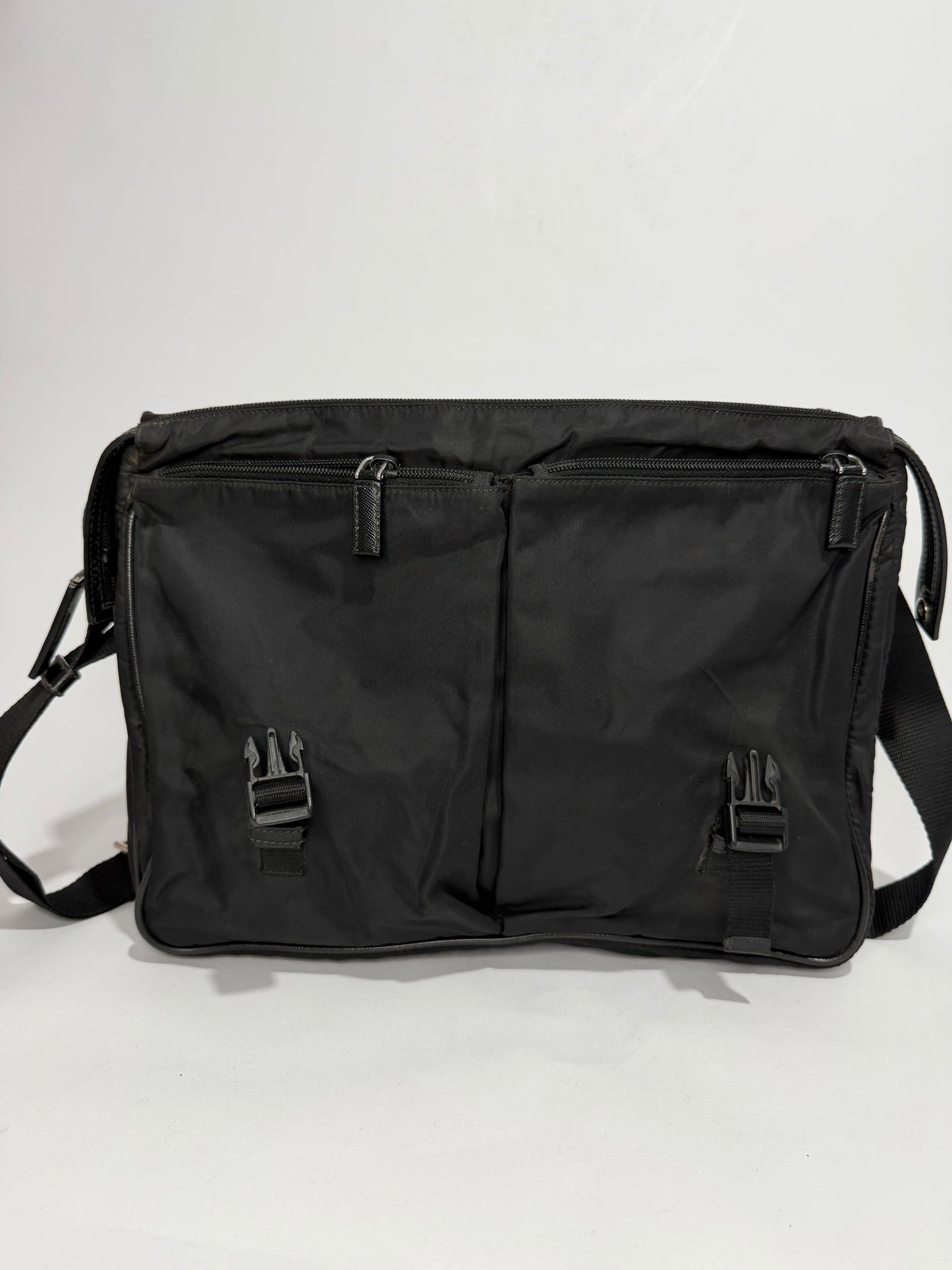 Prada Black Nylon Flap Messenger Bag
