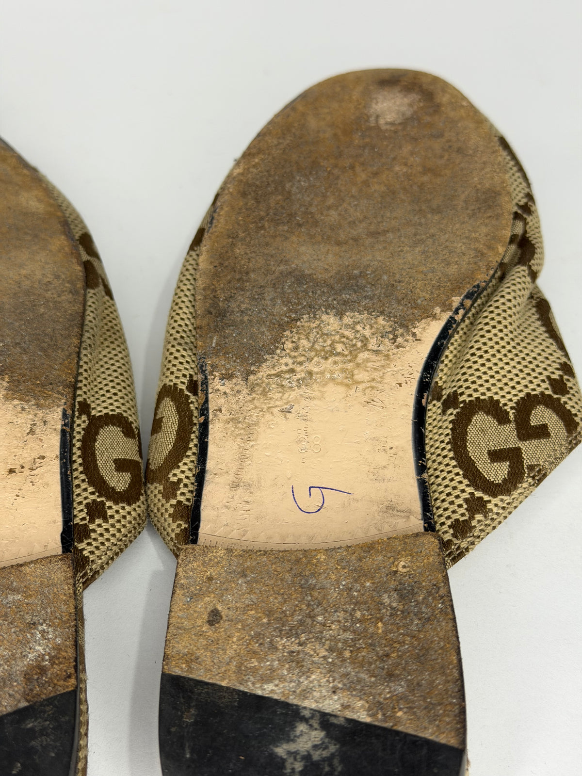 Gucci Beige/Brown GG Canvas Princetown Flat Mules Size 38 EU/ 8 US