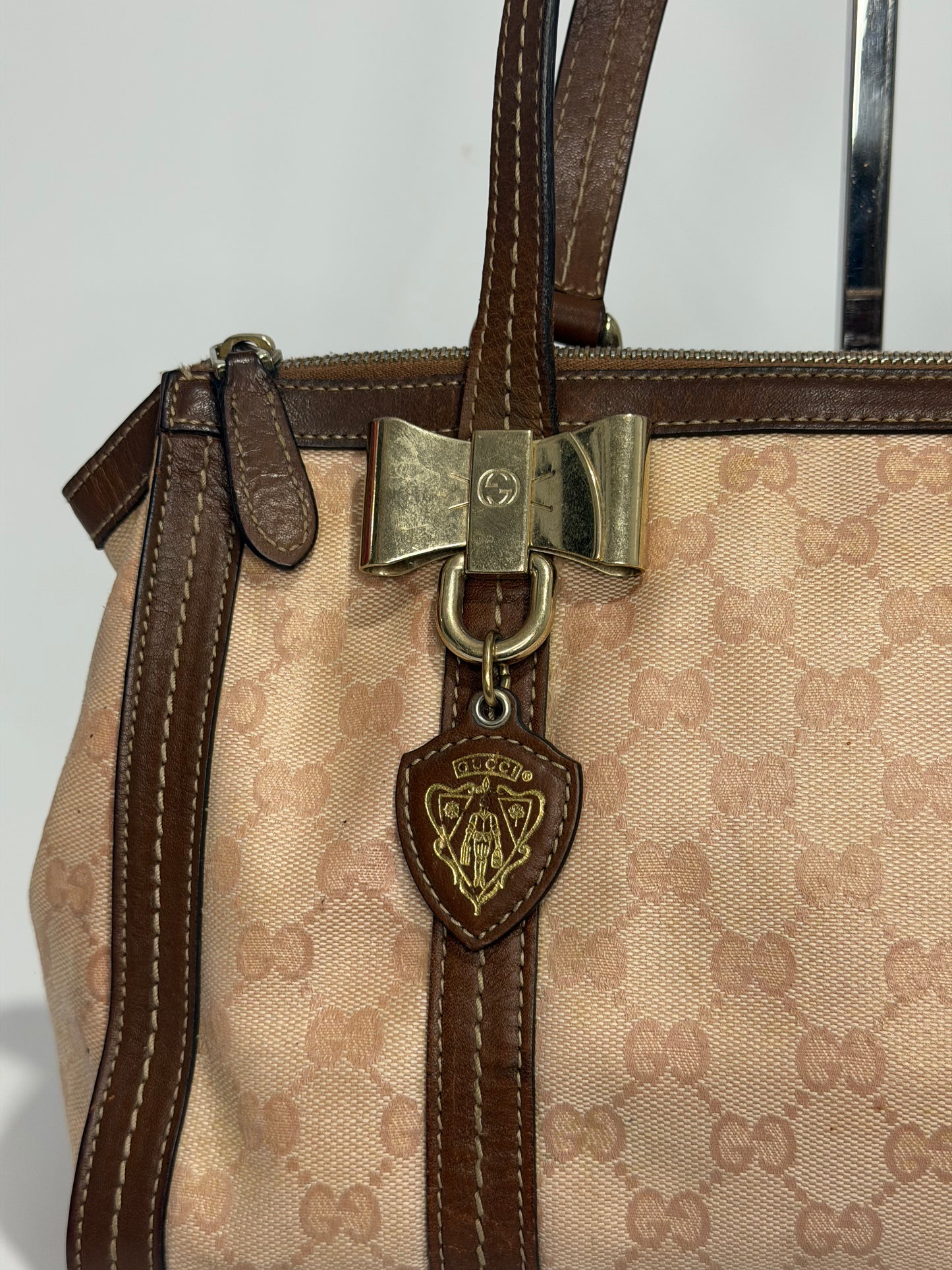 Gucci Pink/Beige GG Crystal Canvas and Leather Duchessa Tote