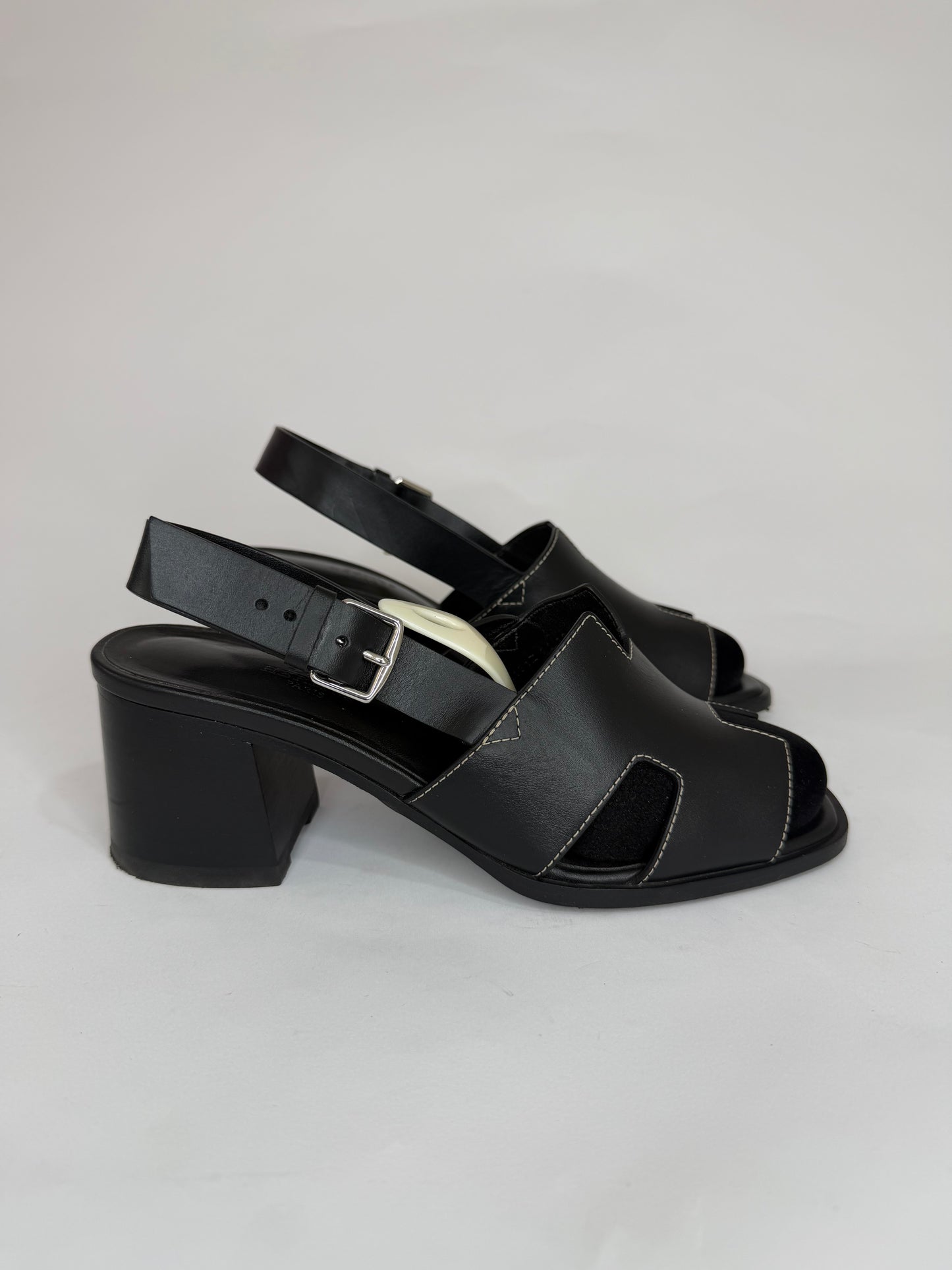 Hermes Black Leather Eris Slingback Sandals Size 38 EU/ 8 US / 5 UK