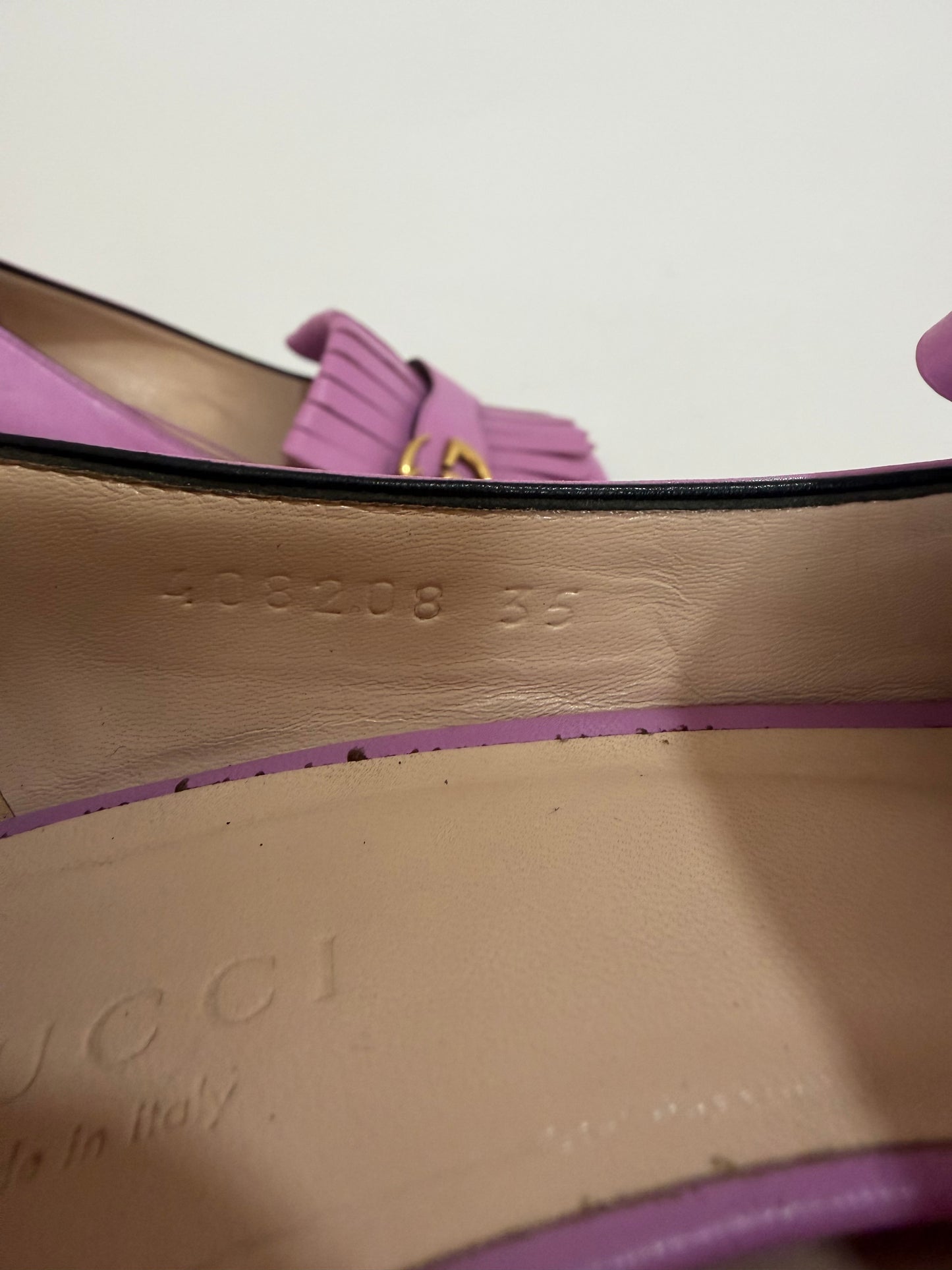Gucci Lavender Leather GG Marmont Fringe Loafer Pumps Size 35 EU/ 5 US/ 2 UK