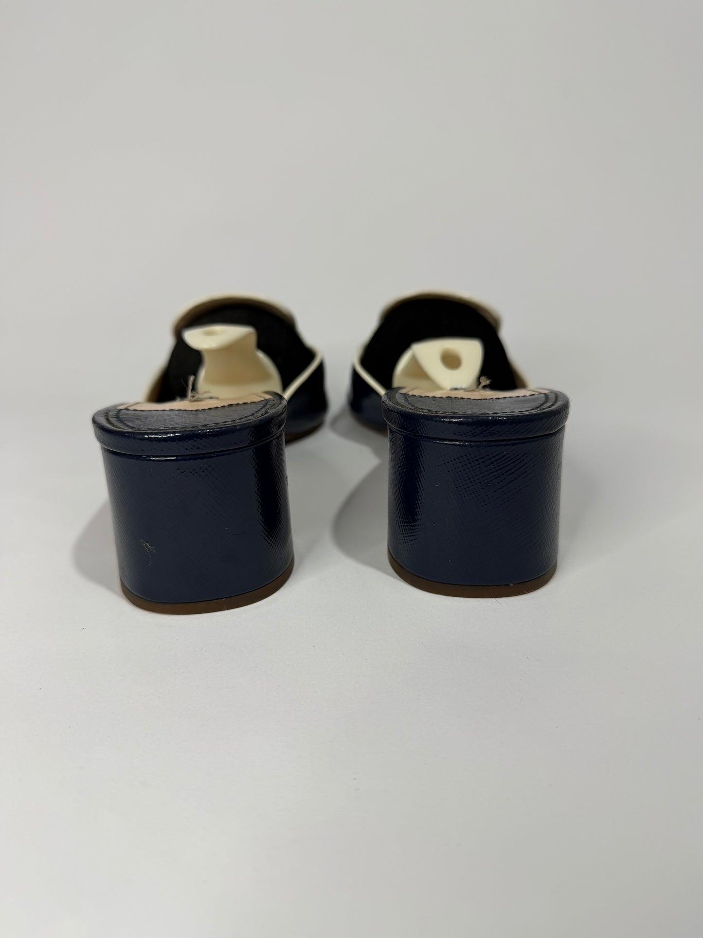 Prada Navy Blue Vernice Saffiano Leather Slide Sandals Size 40.5EU/ 10.5 US/ 7.5 UK