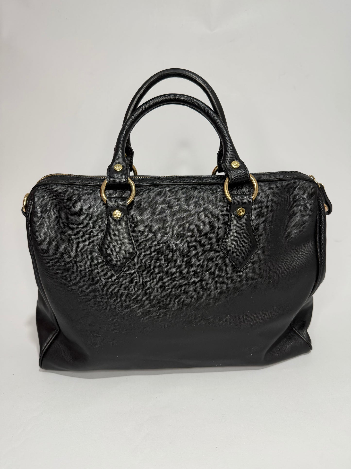Vivienne Westwood Black Saffiano Leather Orb Tote / Bowler Bag