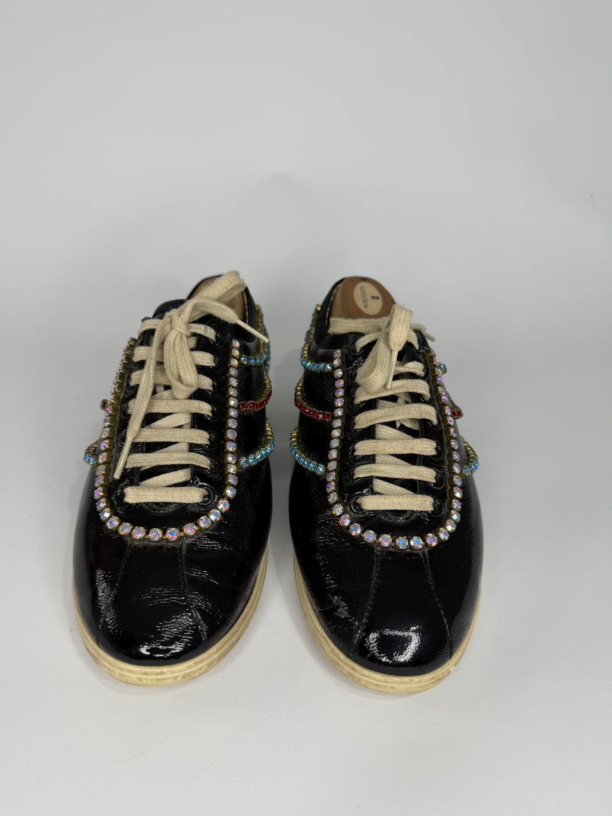 Gucci Black Leather Crystal Trim Sneakers Size 40 EU/ 8US / 7 UK