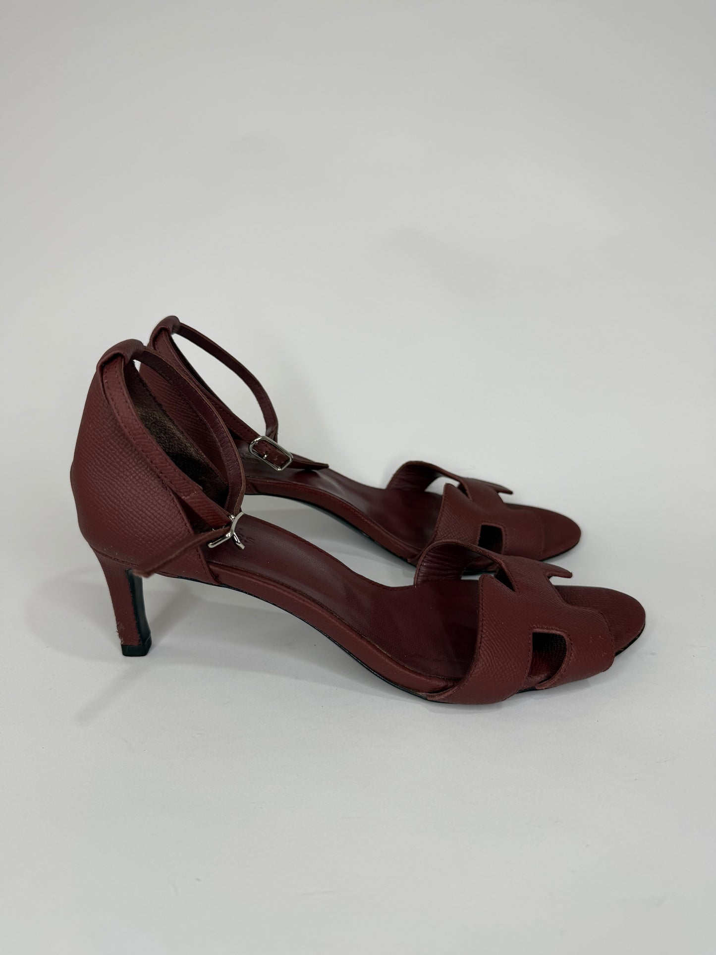 Hermes Burgundy Leather Night Ankle-Strap Sandals Size 39 EU/ 9 US/ 6 UK