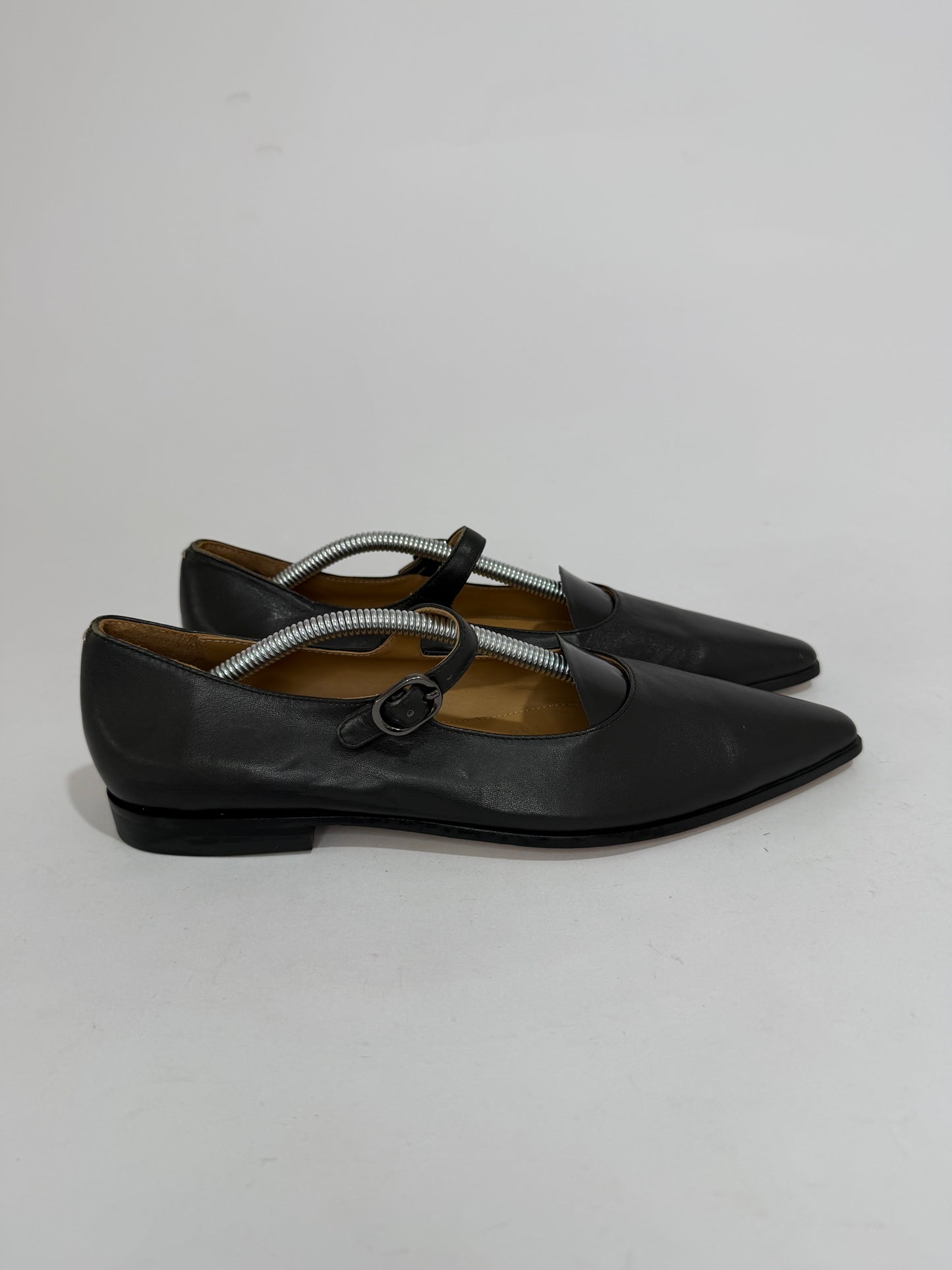 Maison Margiela Black Leather Mary Jane Ballet Flats Pointed Toe EU 36/ 6 US/ 3 UK