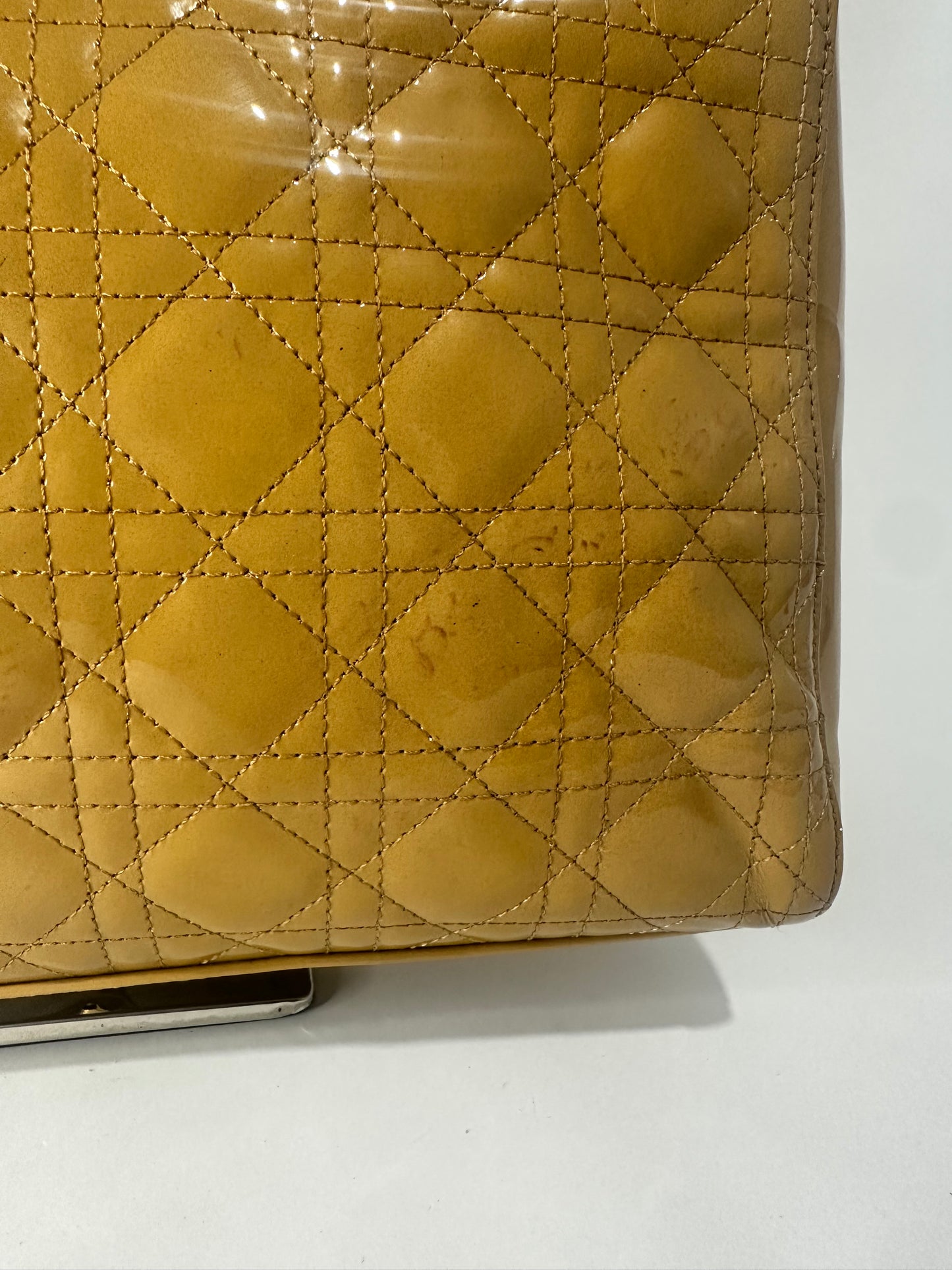 Dior Mustard Yellow Cannage Patent Leather Large Lady Dior Tote