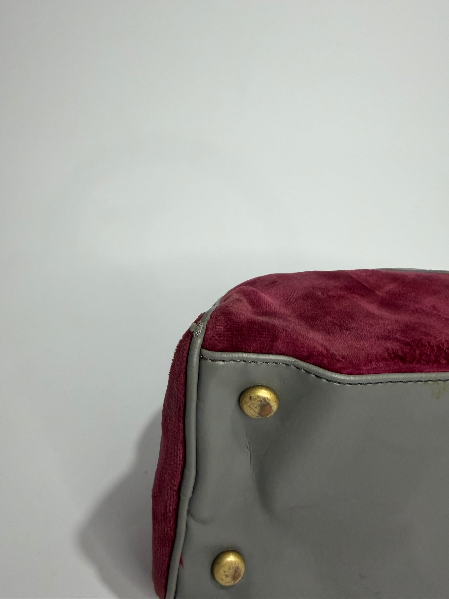 Juicy Couture Burgundy Velour Bowler Satchel Bag with Grey Leather Trim