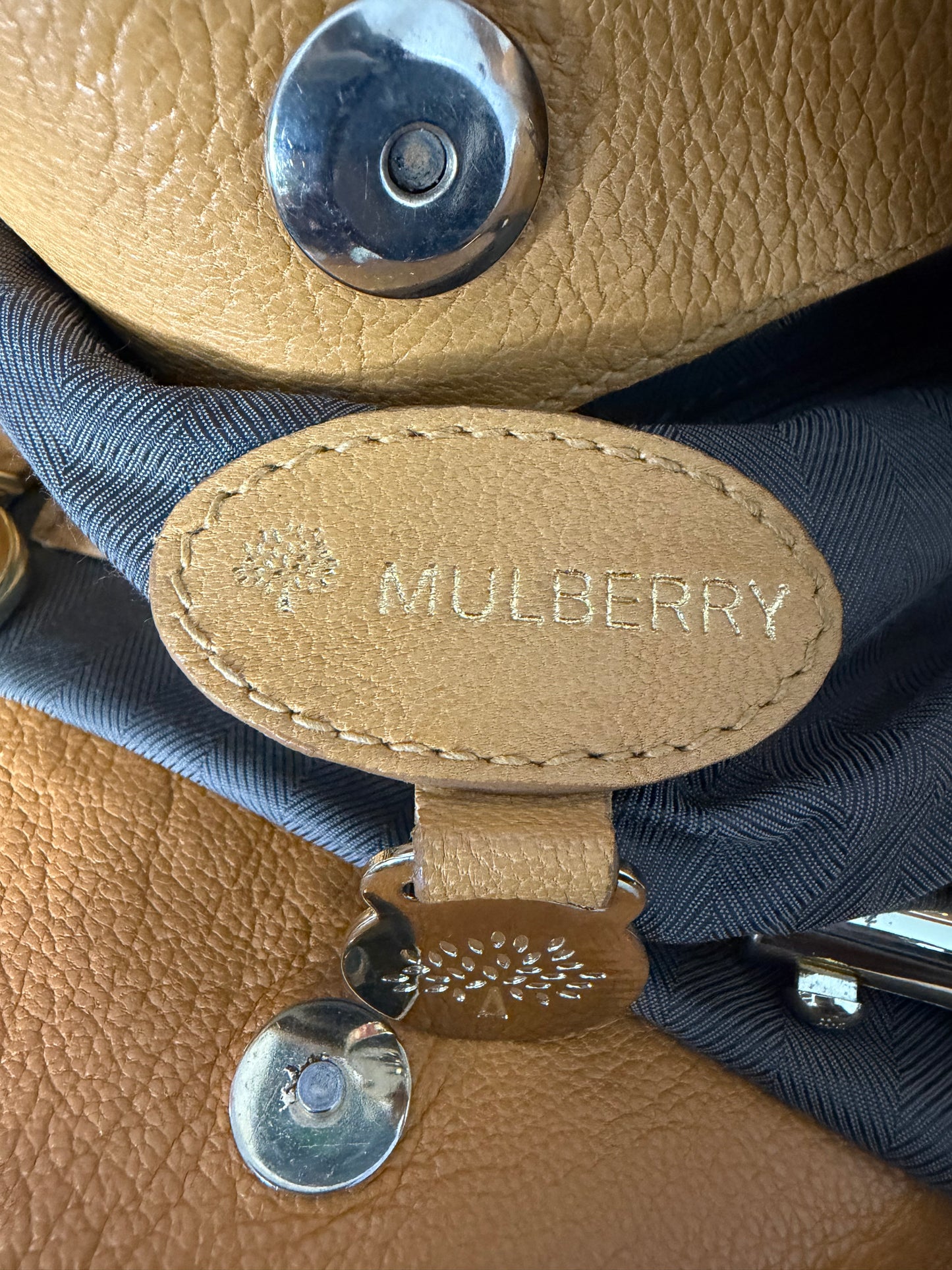 Mulberry Mustard Yellow Leather Drawstring Tote Bag