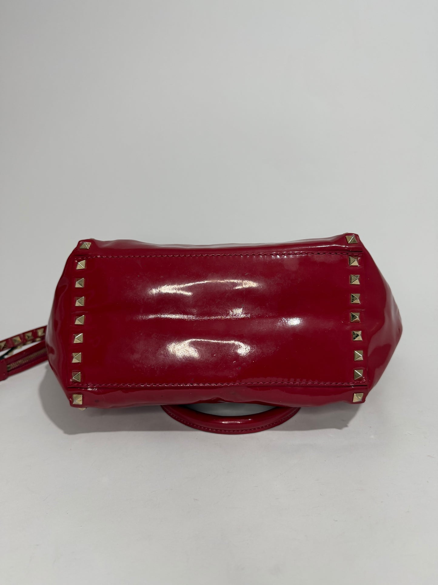Valentino Red Patent Leather Small Rockstud Shopper Tote Bag