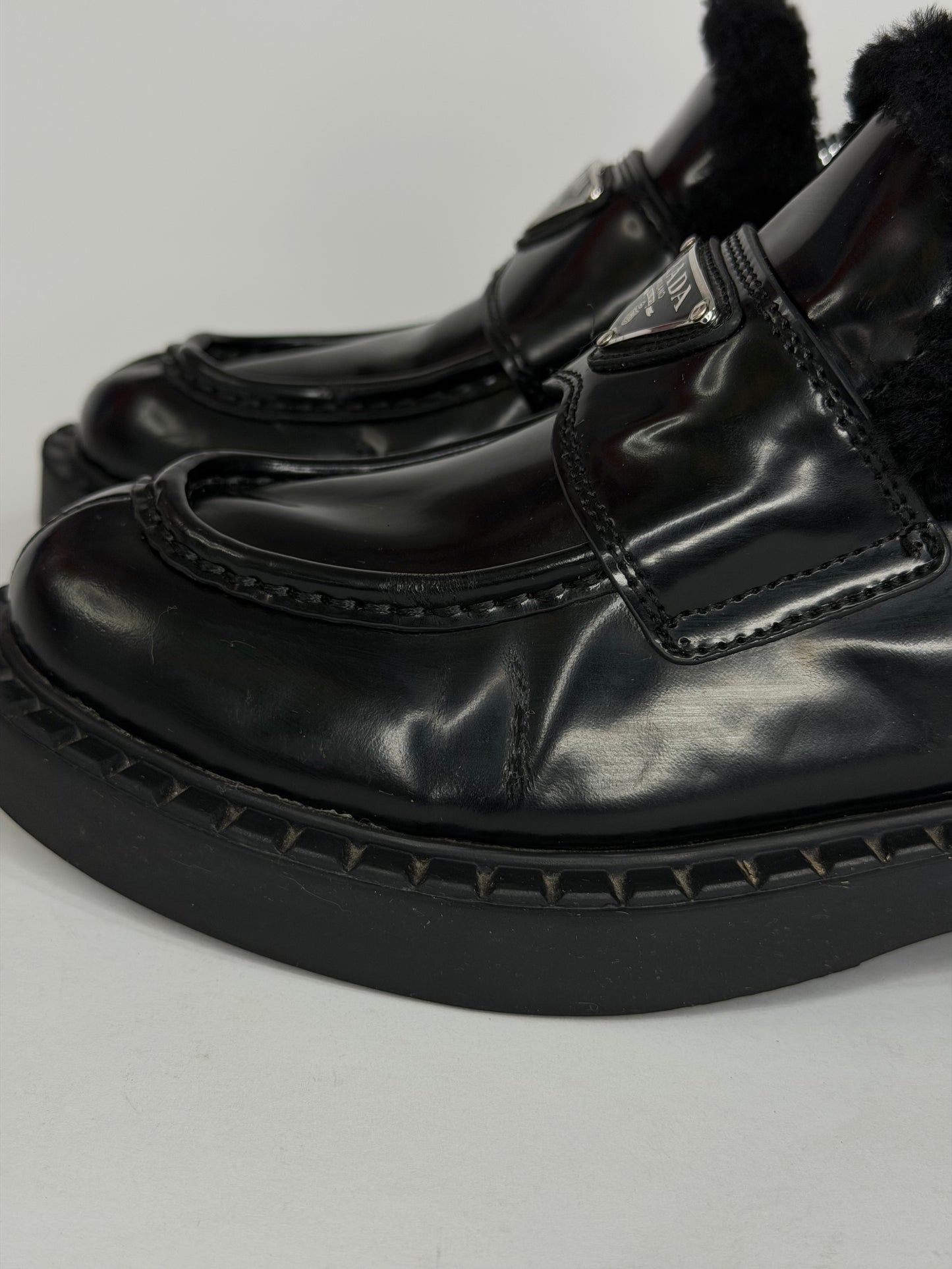 PRADA 
Brushed Leather Loafers Size 37 EU/ 7 US/ 4 UK