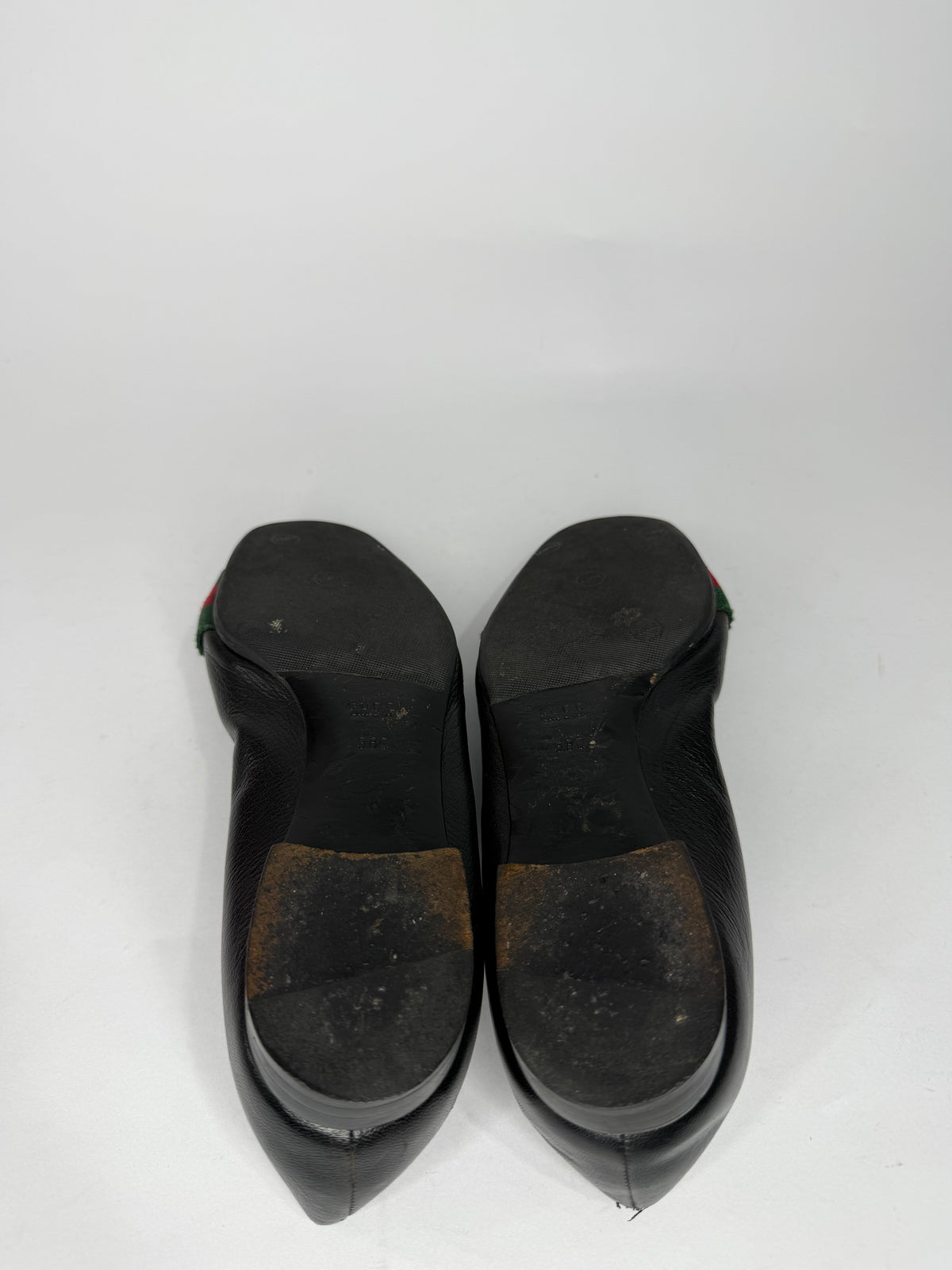 Gucci Black Leather GG Web Stripe Flats Loafers Made in Italy Size 38C