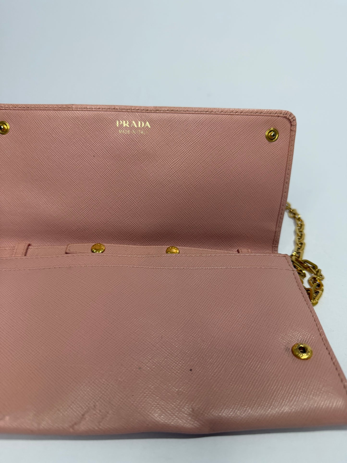Prada Pink Saffiano Metal Leather Wallet on Chain