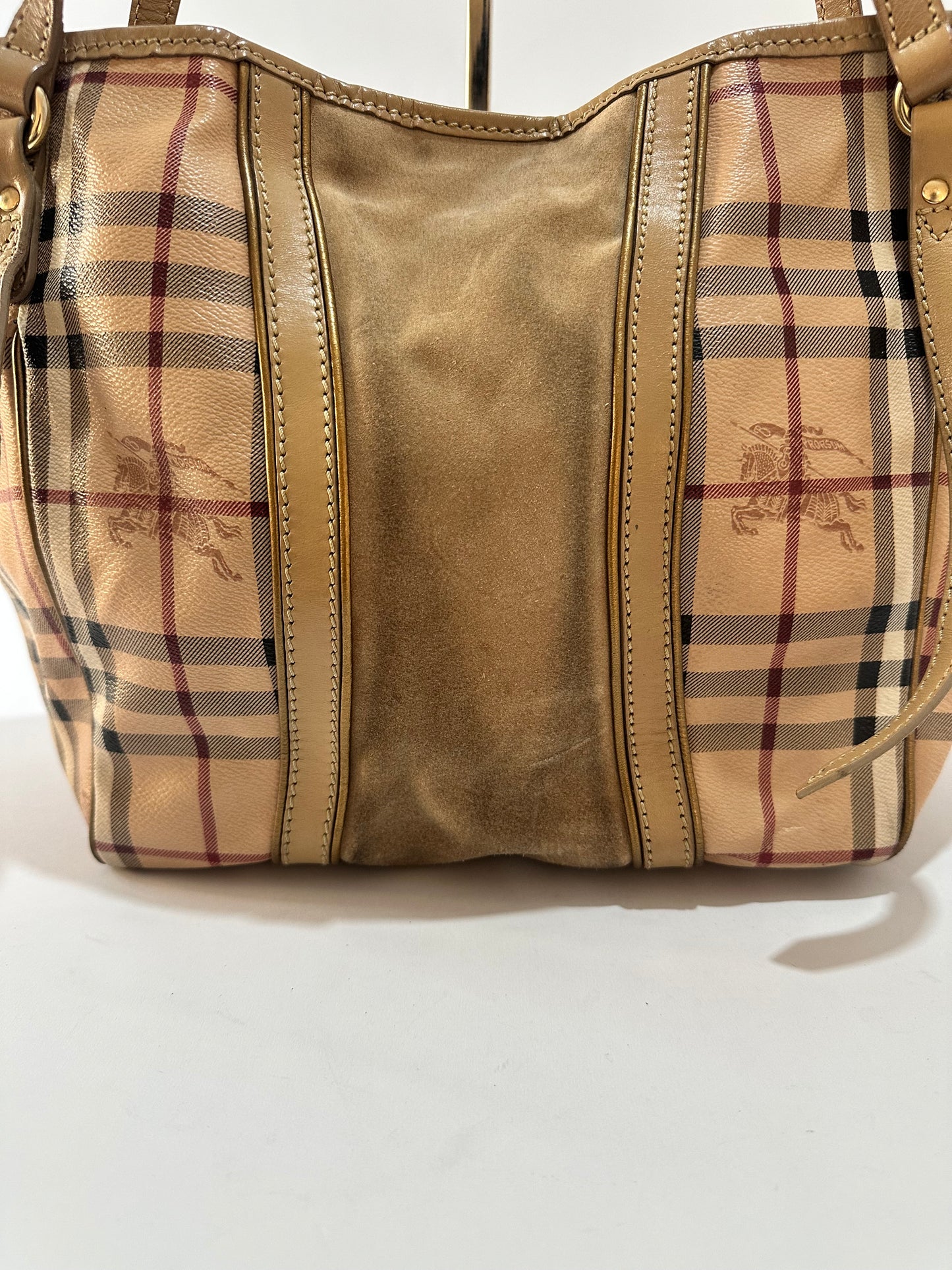 Burberry Beige Haymarket Coated Canvas and Suede Canterbury Tote