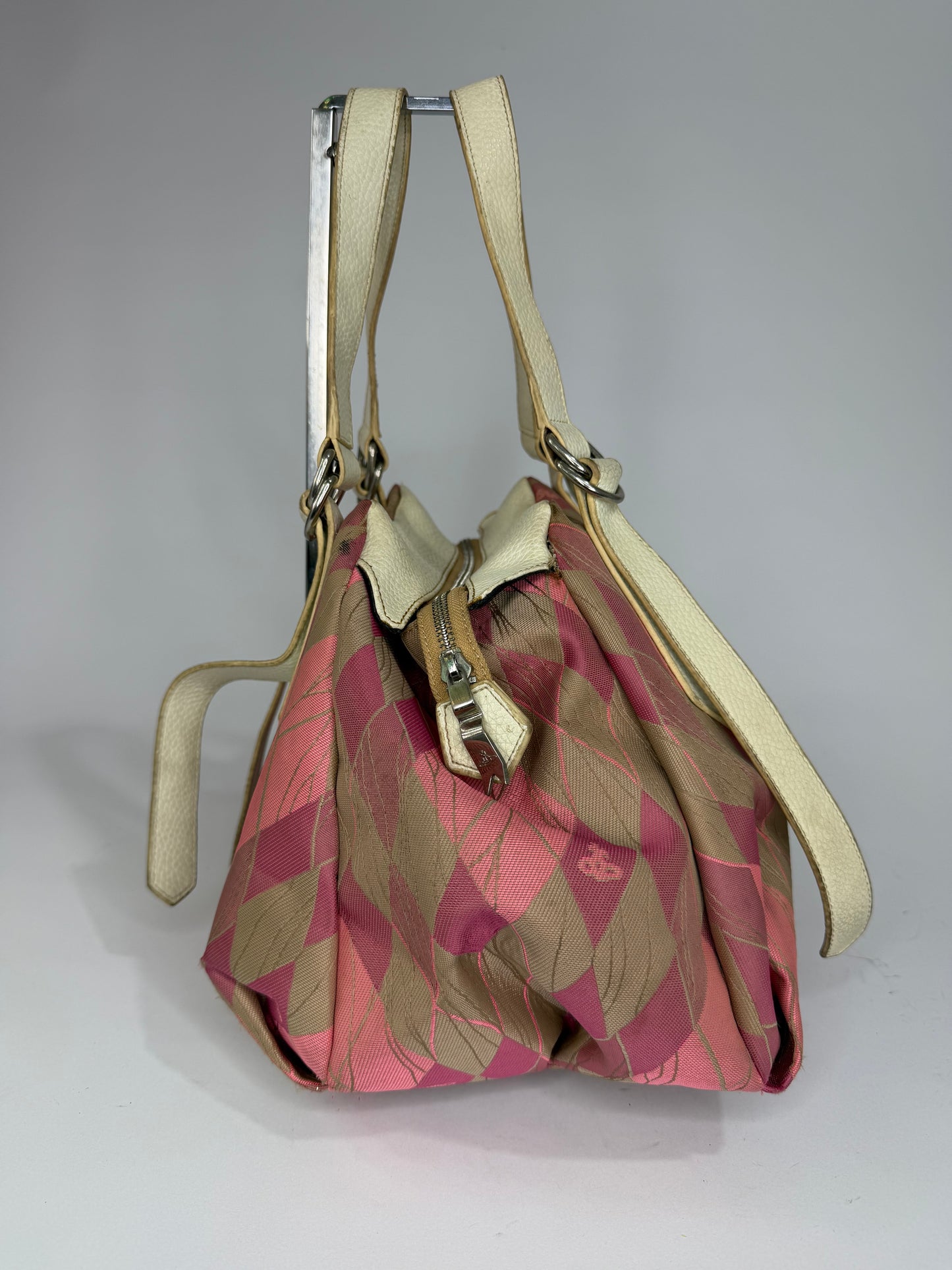 Vivienne Westwood Vintage Pink & Brown Argyle Leather-Trimmed Shoulder Bag