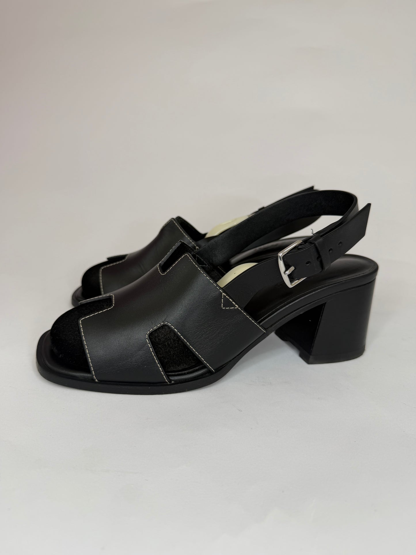 Hermes Black Leather Eris Slingback Sandals Size 38 EU/ 8 US / 5 UK