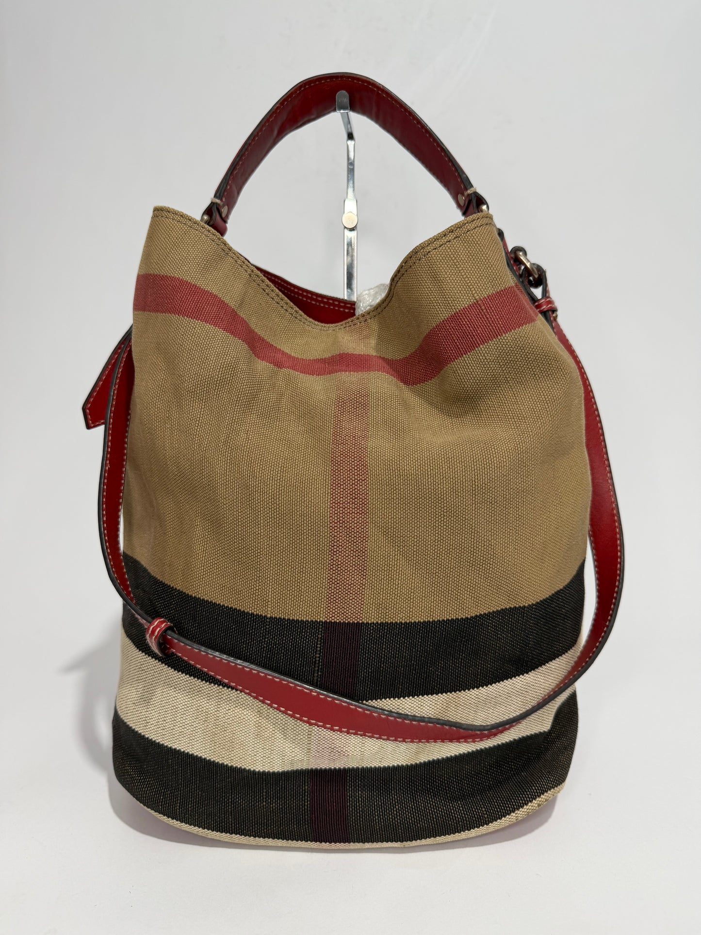 BURBERRY Canvas Mega Check Medium Ashby Hobo Saddle