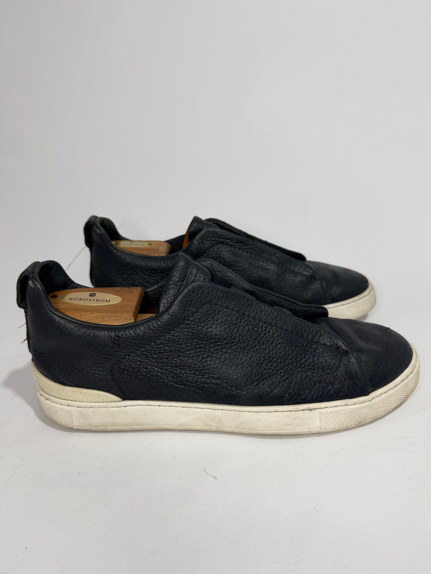 Ermenegildo Zegna Navy Leather triple stitch Slip On Sneakers Size 8 UK/ 9 US