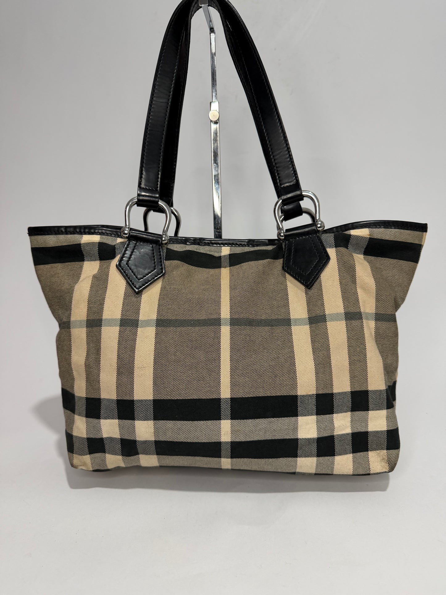 Burberry Grey/Black House Check Canvas and Leather Tote