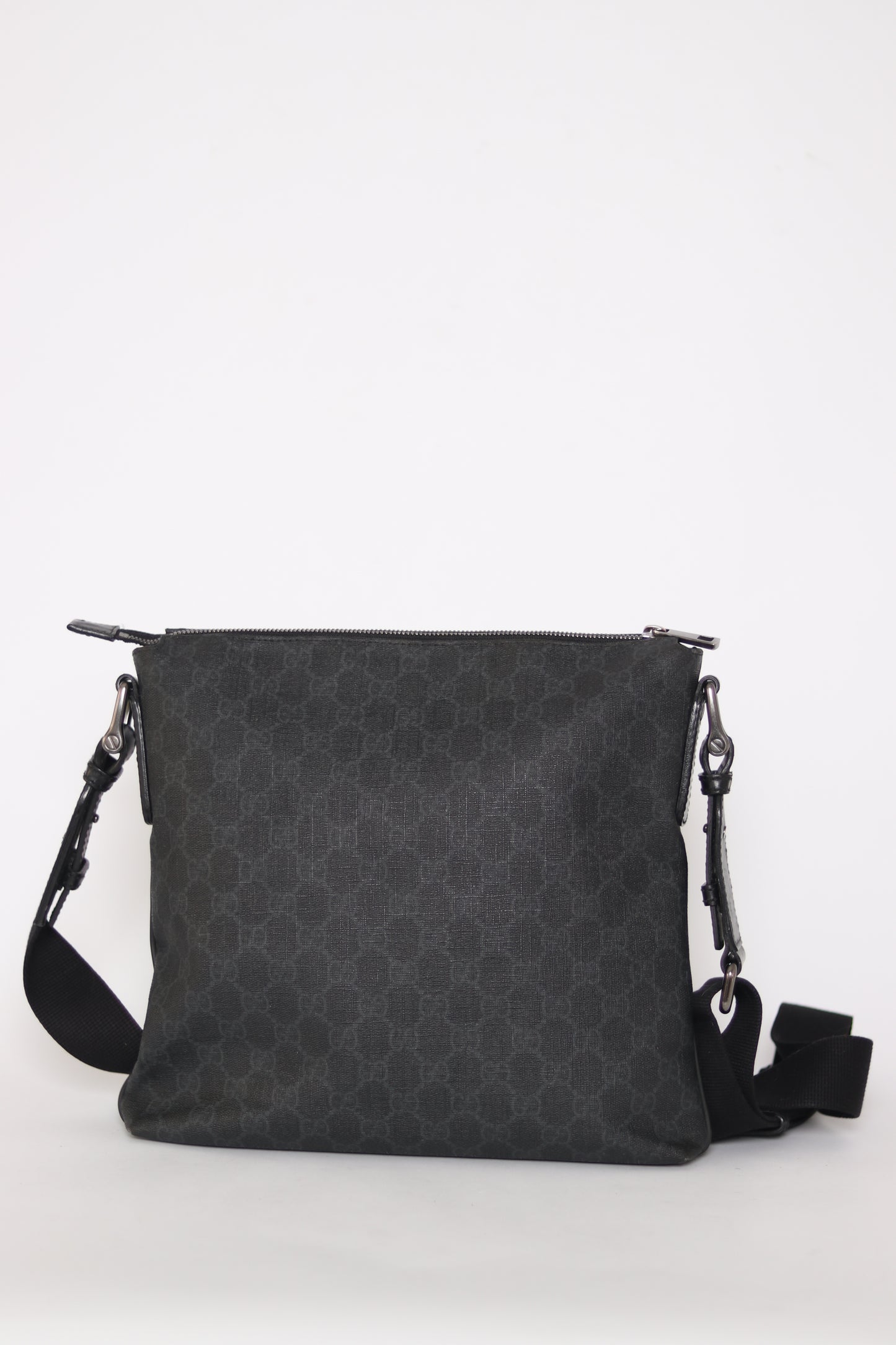 Gucci Front Zip Flat Messenger Bag GG Coated Canvas Medium