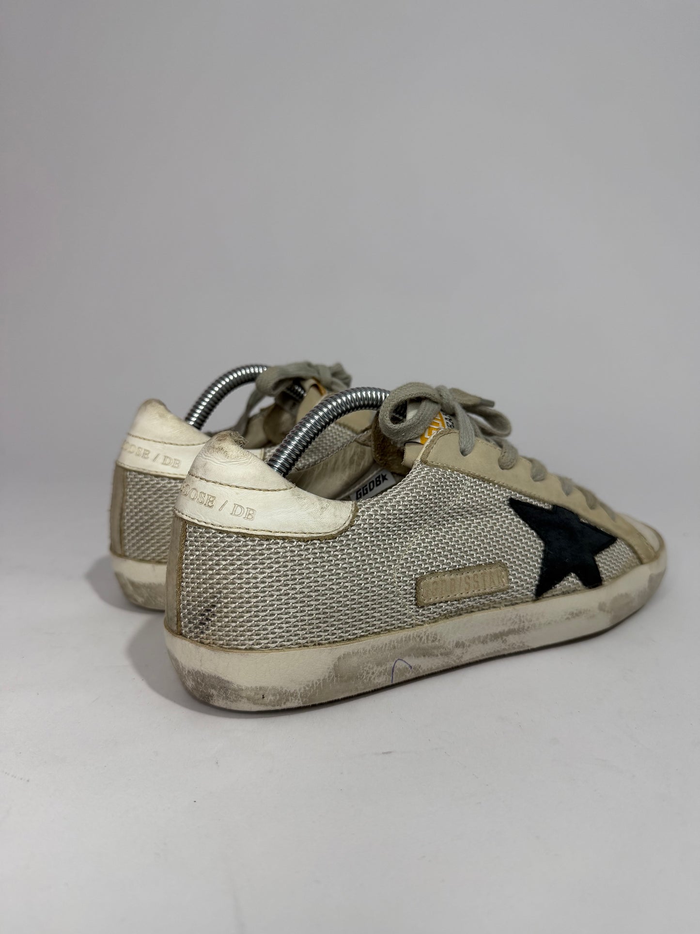 Golden Goose White Leather And Grey Knit Fabric Superstar Sneakers Size 36 EU/ 6 US/ 3 UK