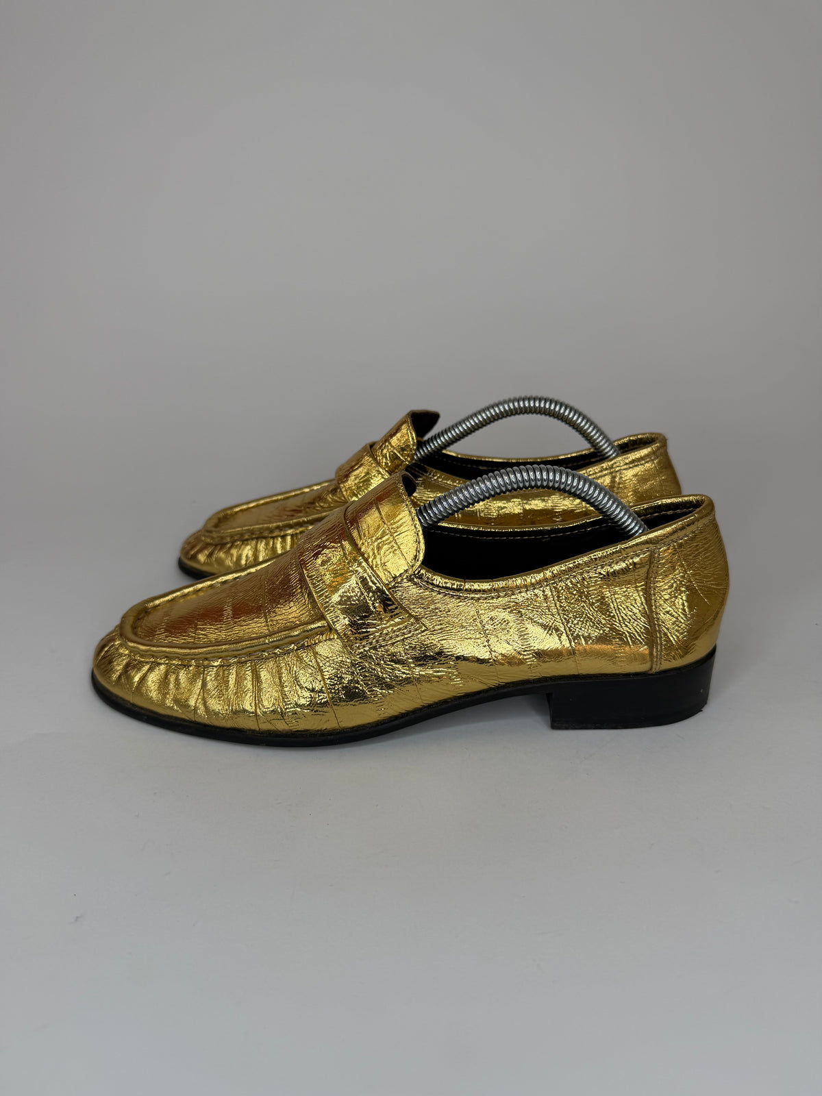 The Row Gold
Eel Skin Loafers 
Women's Size 36 EU/6 US / 3 UK