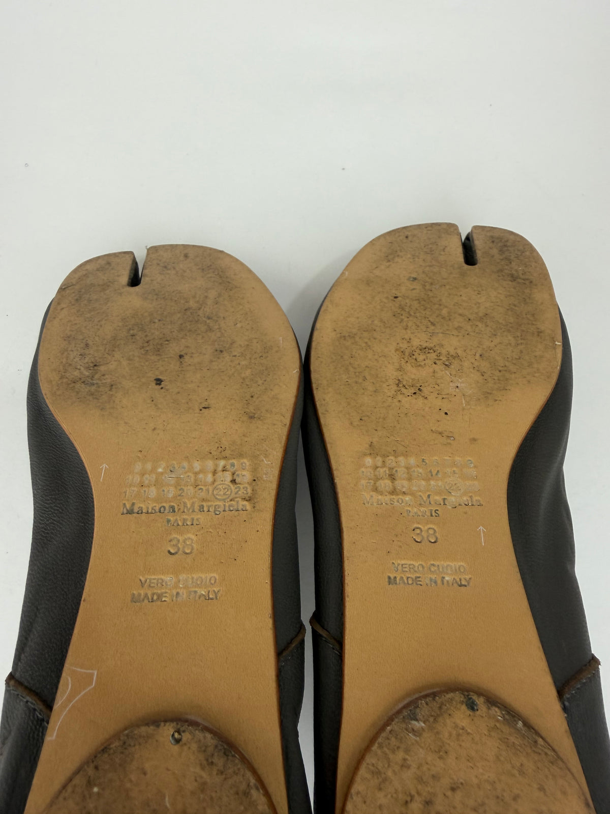 Maison Margiela Tabi Ballet Flats Grey Leather Split-Toe EU 38 / 8 US/ 5 UK