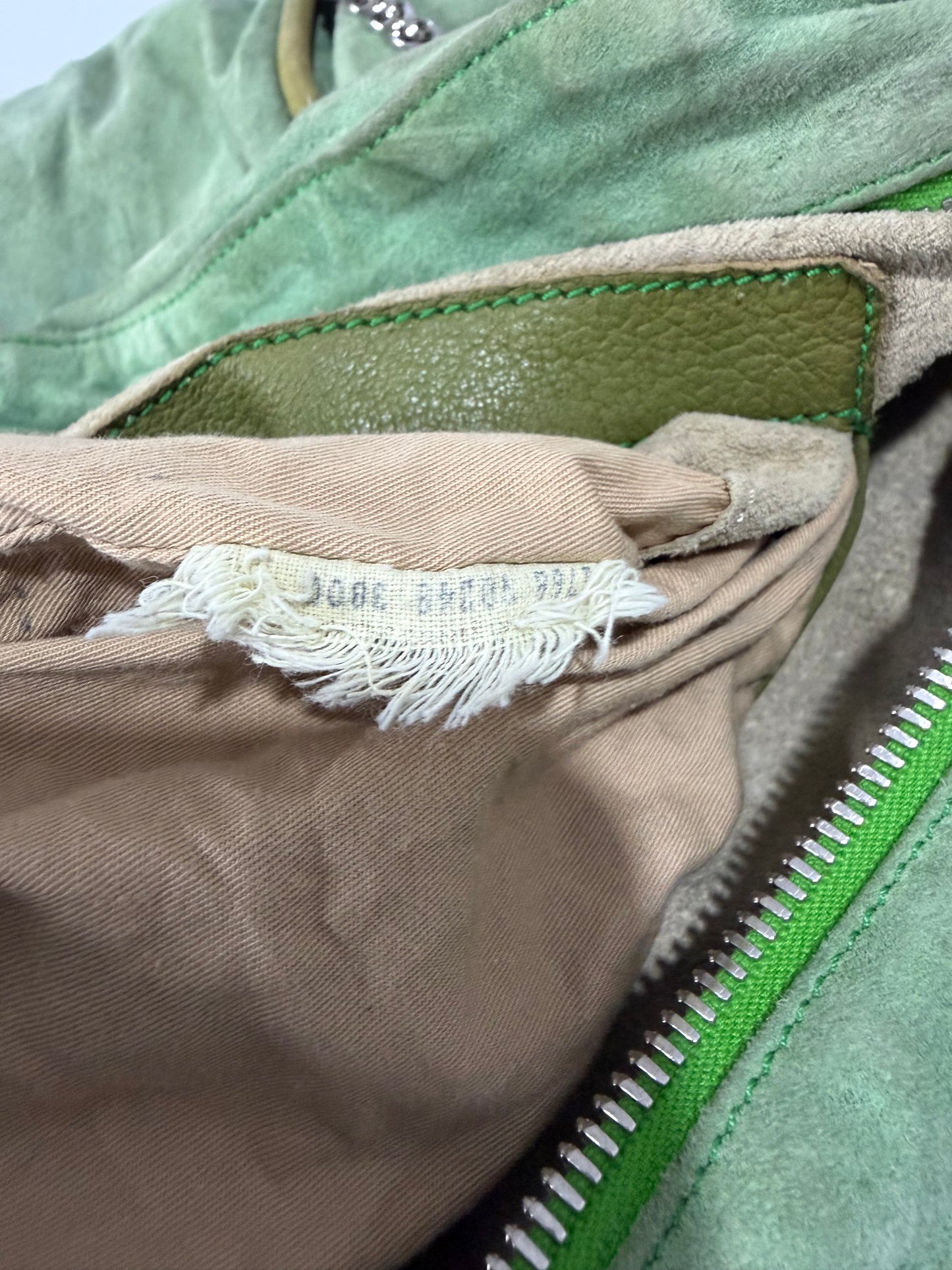 Bottega Veneta Green Suede Chain Shoulder Bag with Oversized Grommets