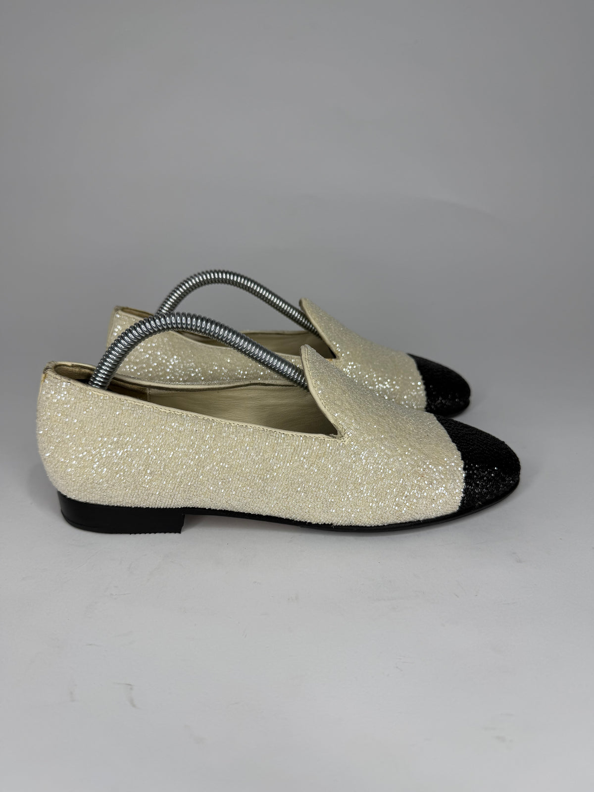Chanel Black & Cream Woven Toe Cap Ballet Flats 35.5C