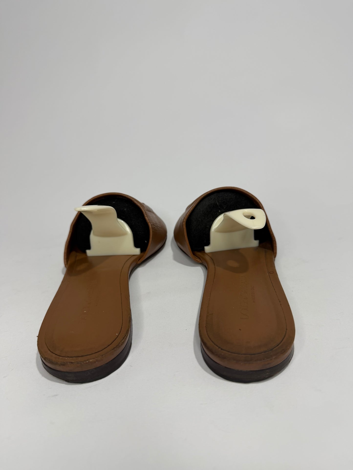 Dolce & Gabbana Logo Cutout Leather Slide Sandals Brown EU 38.5/ 8.5 US/ 5.5 US