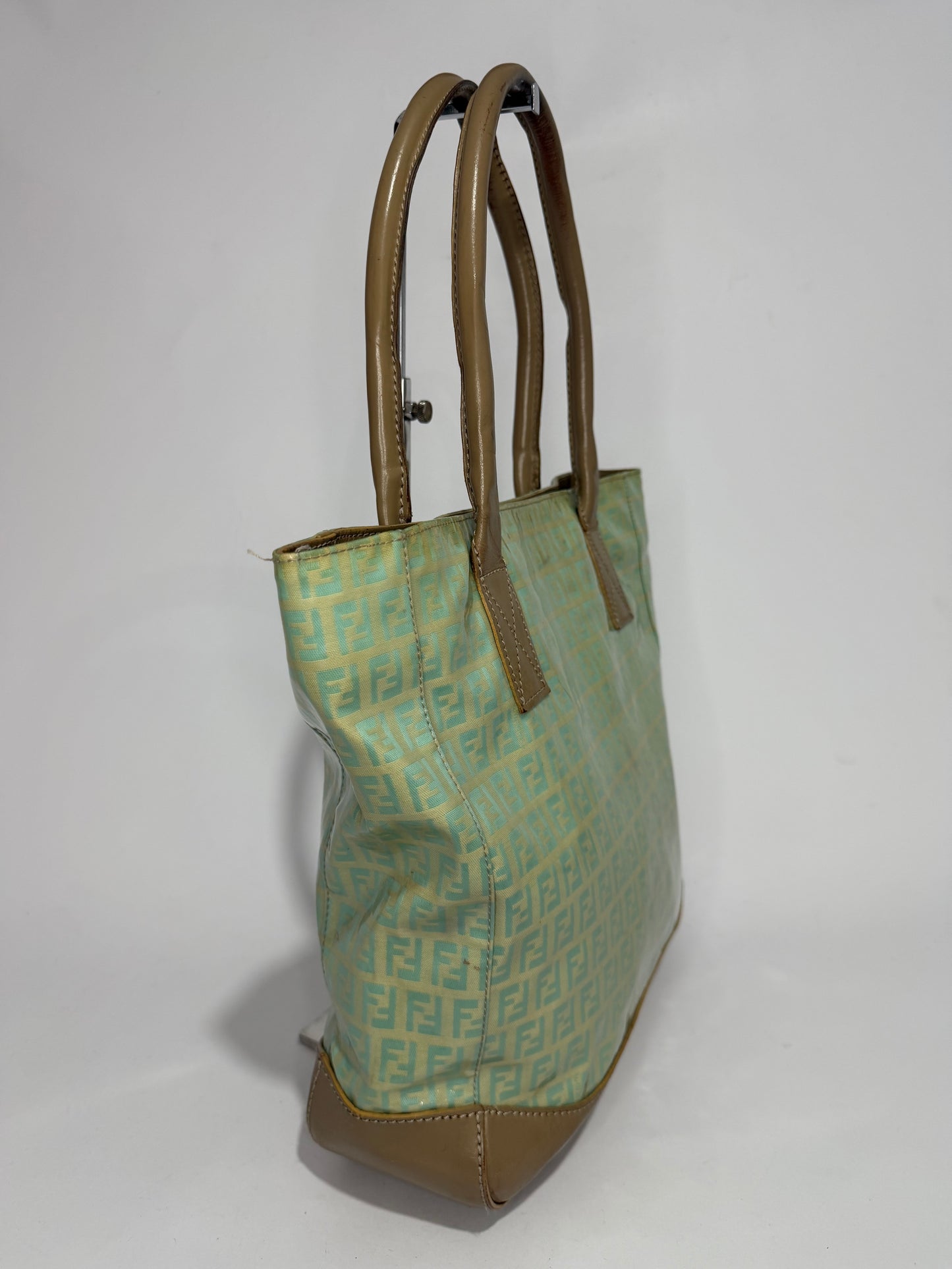 Fendi Zucca Mint Green Patent Tote Bag