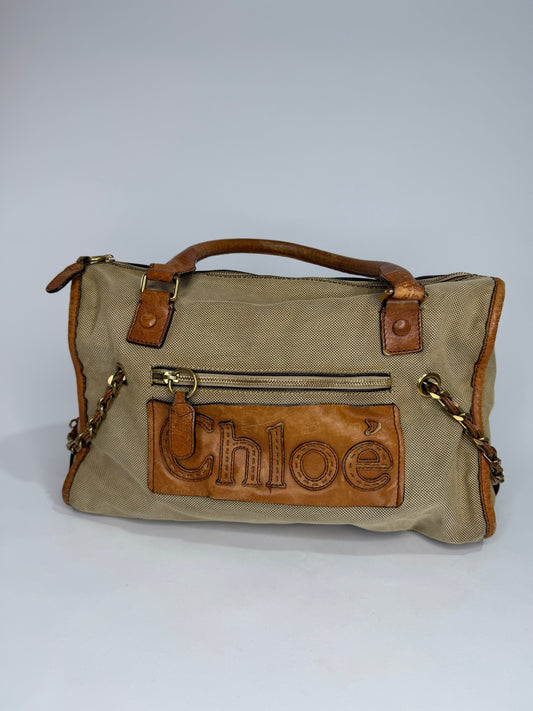 Chloe Beige/Tan Canvas and Leather Haley Tote