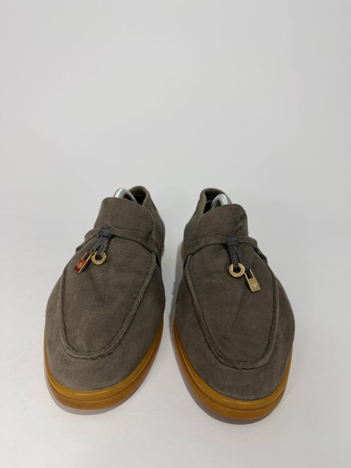Loro Piana Grey Suede Summer Charms Walk Loafers Size 38 EU/ 8 US