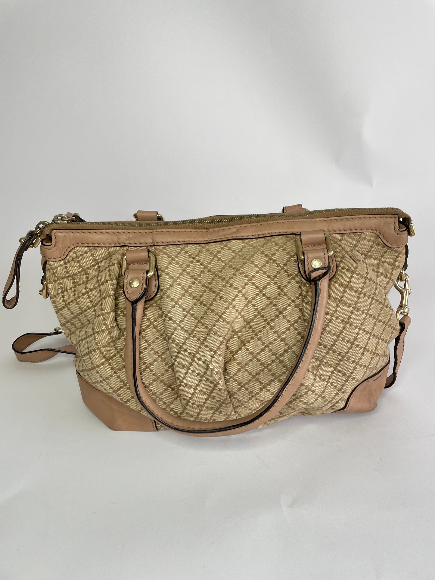 Gucci Brown/Beige Diamante Canvas And Leather Sukey Satchel