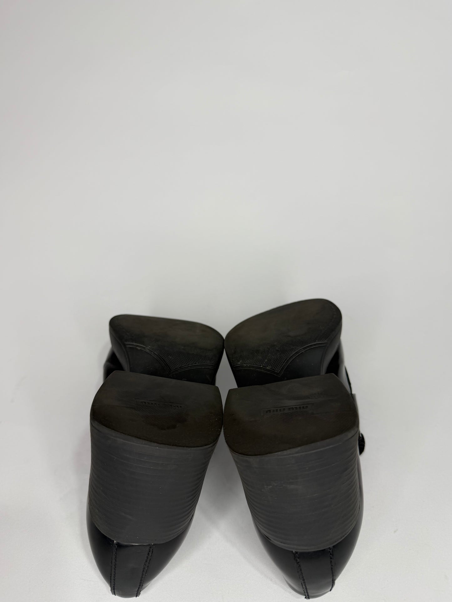 Miu Miu Black Leather Gold Penny Heel Loafers Size 36 EU/ 6 US / 3 UK