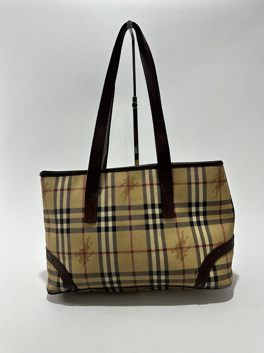Burberry Dark Brown/Beige Haymarket Check Coated Canvas Tote