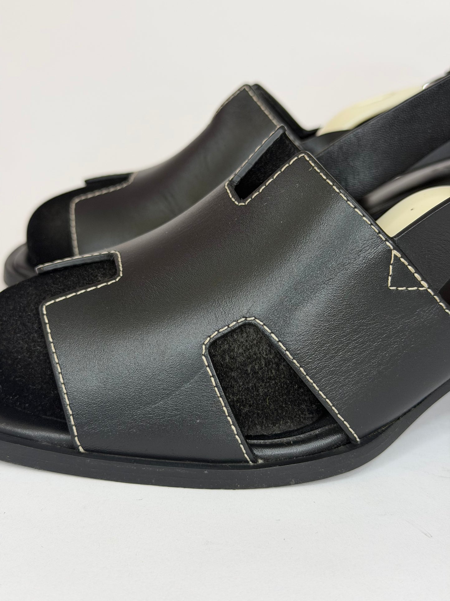 Hermes Black Leather Eris Slingback Sandals Size 38 EU/ 8 US / 5 UK
